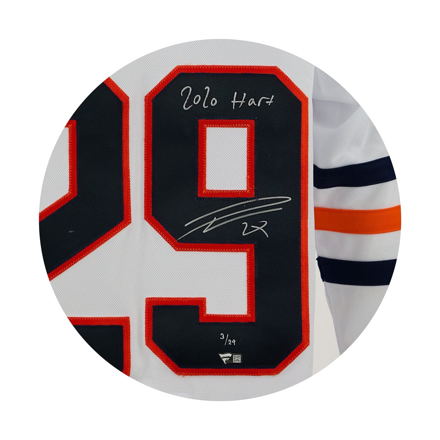 Leon Draisaitl Edmonton Oilers Signed 2020 Hart White adidas Jersey #3/29 Leon Draisaitl Jersey leon-draisaitl-2020-hart-white-adidas, Edmonton Oilers, view 3, supplier stock photo