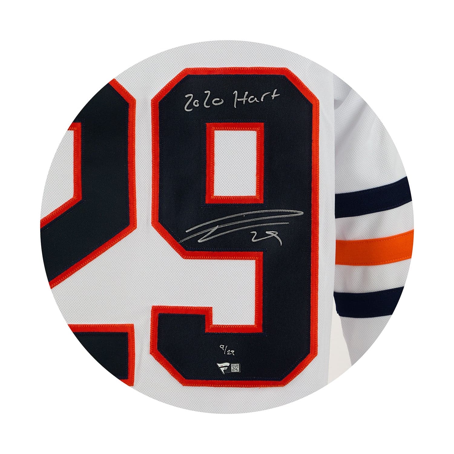 Leon Draisaitl Edmonton Oilers Signed 2020 Hart White adidas Jersey #9/29 Leon Draisaitl Jersey leon-draisaitl-2020-hart-white-adidas, Edmonton Oilers, view 3, supplier stock photo