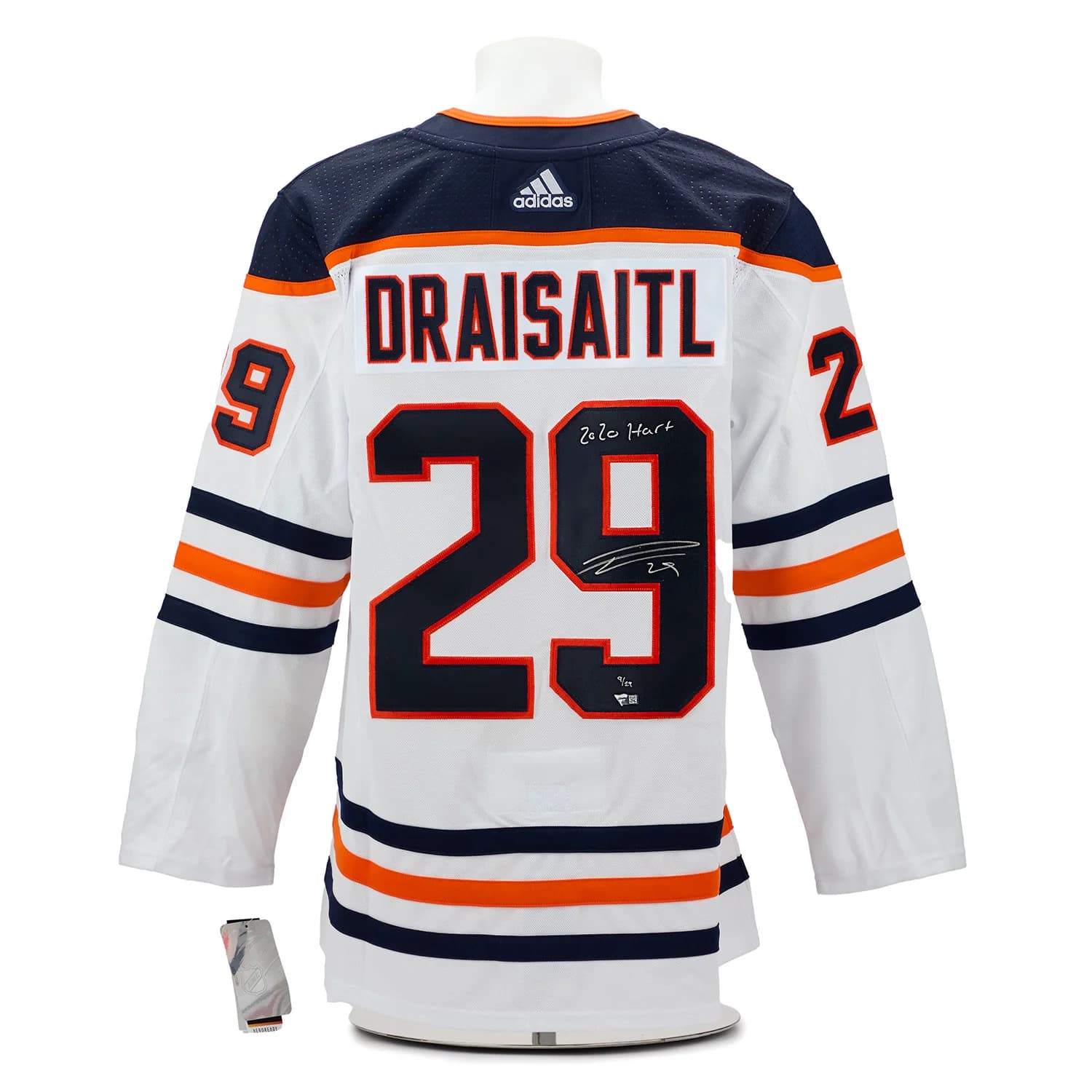 Leon Draisaitl Edmonton Oilers Signed 2020 Hart White adidas Jersey #9/29 Leon Draisaitl Jersey leon-draisaitl-2020-hart-white-adidas, Edmonton Oilers, supplier stock photo