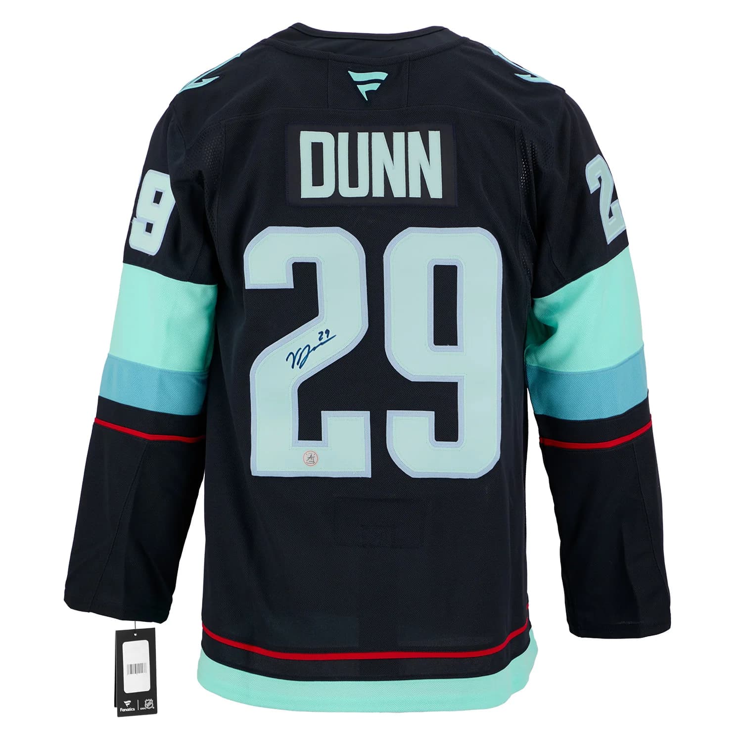 Vince Dunn Autographed Seattle Kraken Fanatics Premium Jersey Vince Dunn Jersey premium, Seattle Kraken, supplier stock photo