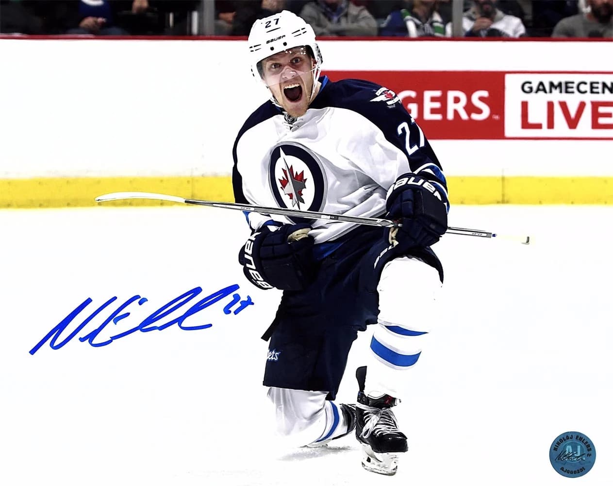 Nikolaj Ehlers Autographed Winnipeg Jets Goal Celebration 8x10 Photo Nikolaj Ehlers Photo 8x10-goal-celebration, Winnipeg Jets, supplier stock photo