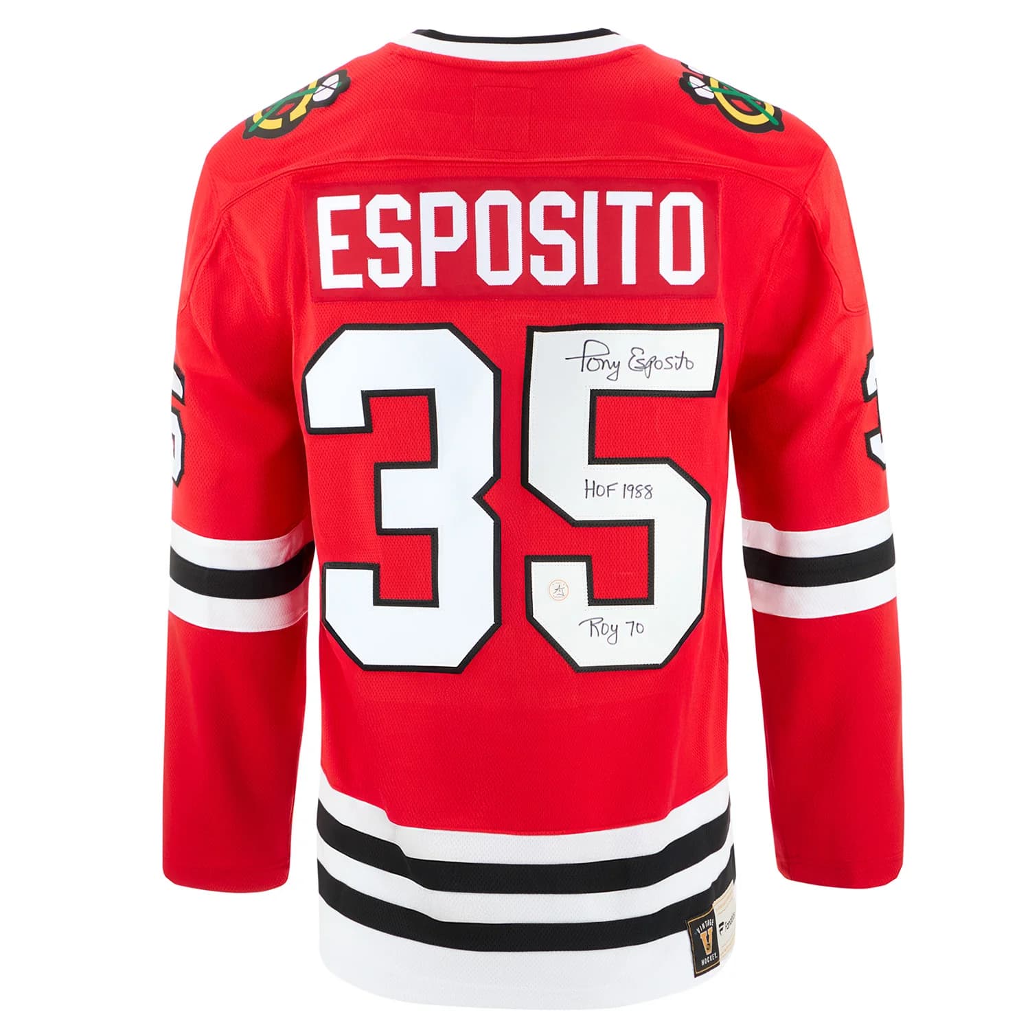 Tony Esposito Signed & Inscribed Chicago Blackhawks Fanatics Throwback Jersey Tony Esposito Jersey inscribed-throwback, Chicago Blackhawks, supplier stock photo