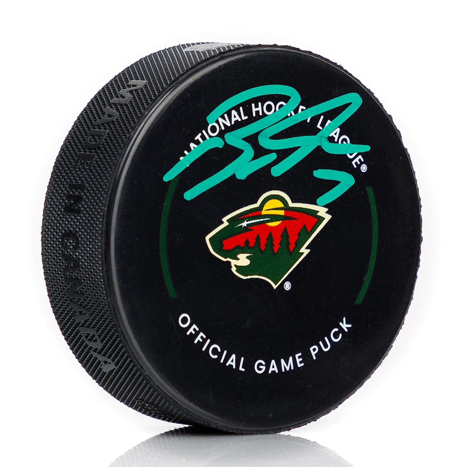 Brock Faber Signed Minnesota Wild Official Game Puck Brock Faber Puck game, Minnesota Wild, supplier stock photo