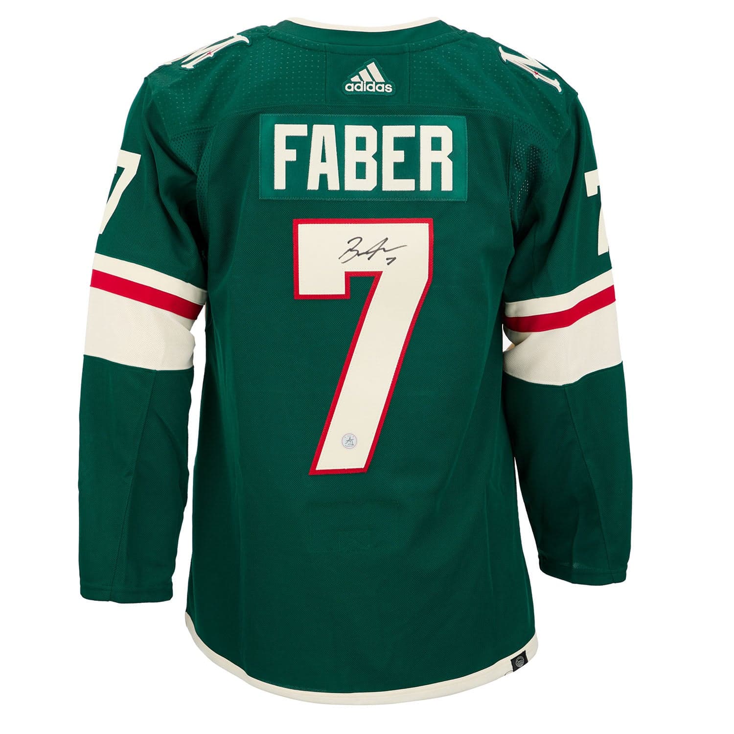 Brock Faber Autographed Minnesota Wild Green adidas Jersey Brock Faber Jersey green-adidas, Minnesota Wild, supplier stock photo