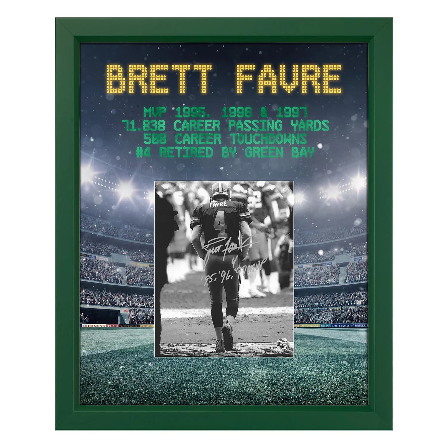 Brett Favre Signed Green Bay Football Stadium Graphic 19x23 Frame Brett Favre Ball 19x23-football-stadium-graphic-frame, Green Bay Packers, supplier stock photo