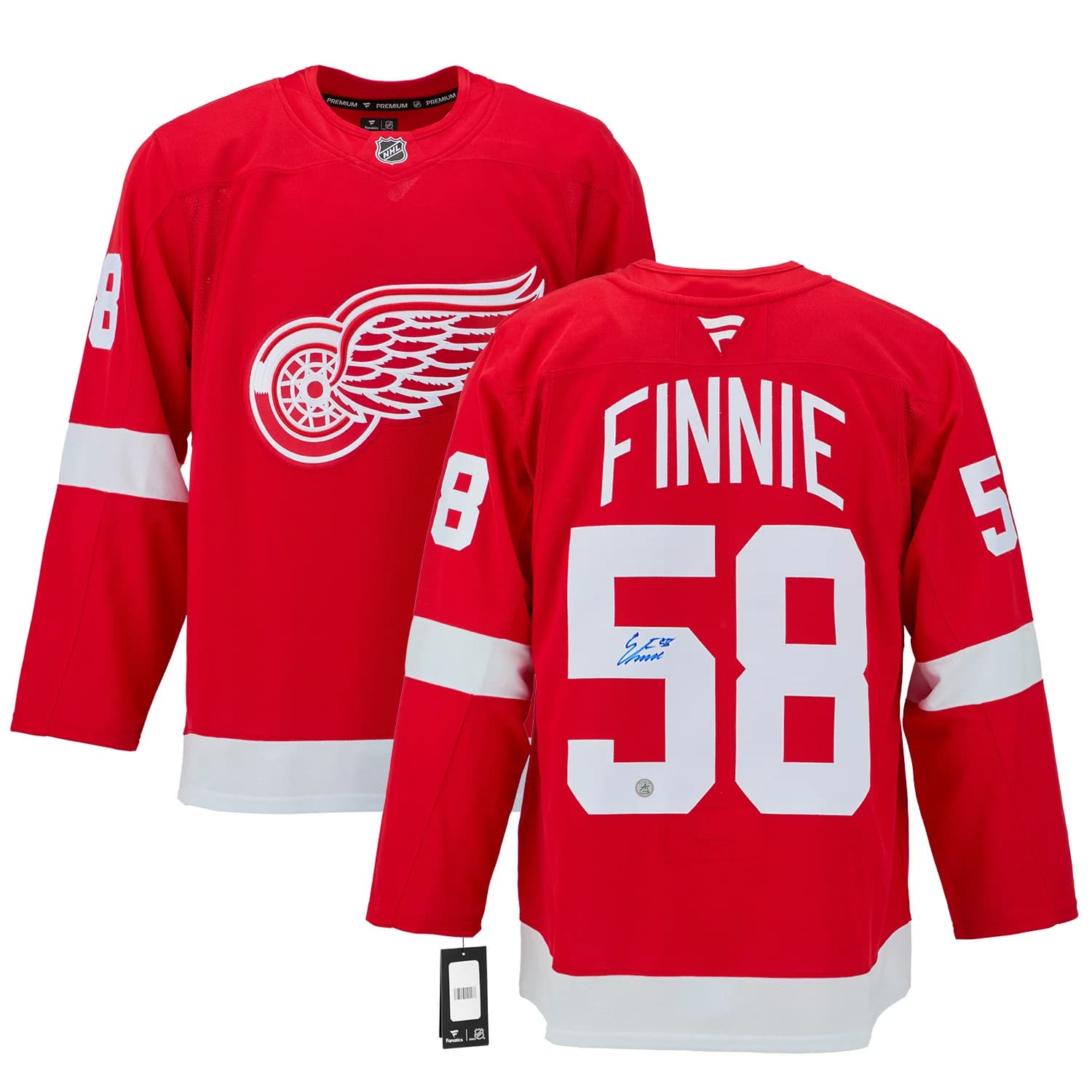 Emmitt Finnie Autographed Detroit Red Wings Fanatics Premium Jersey Emmitt Finnie Jersey premium, Detroit Red Wings, view 3, supplier stock photo