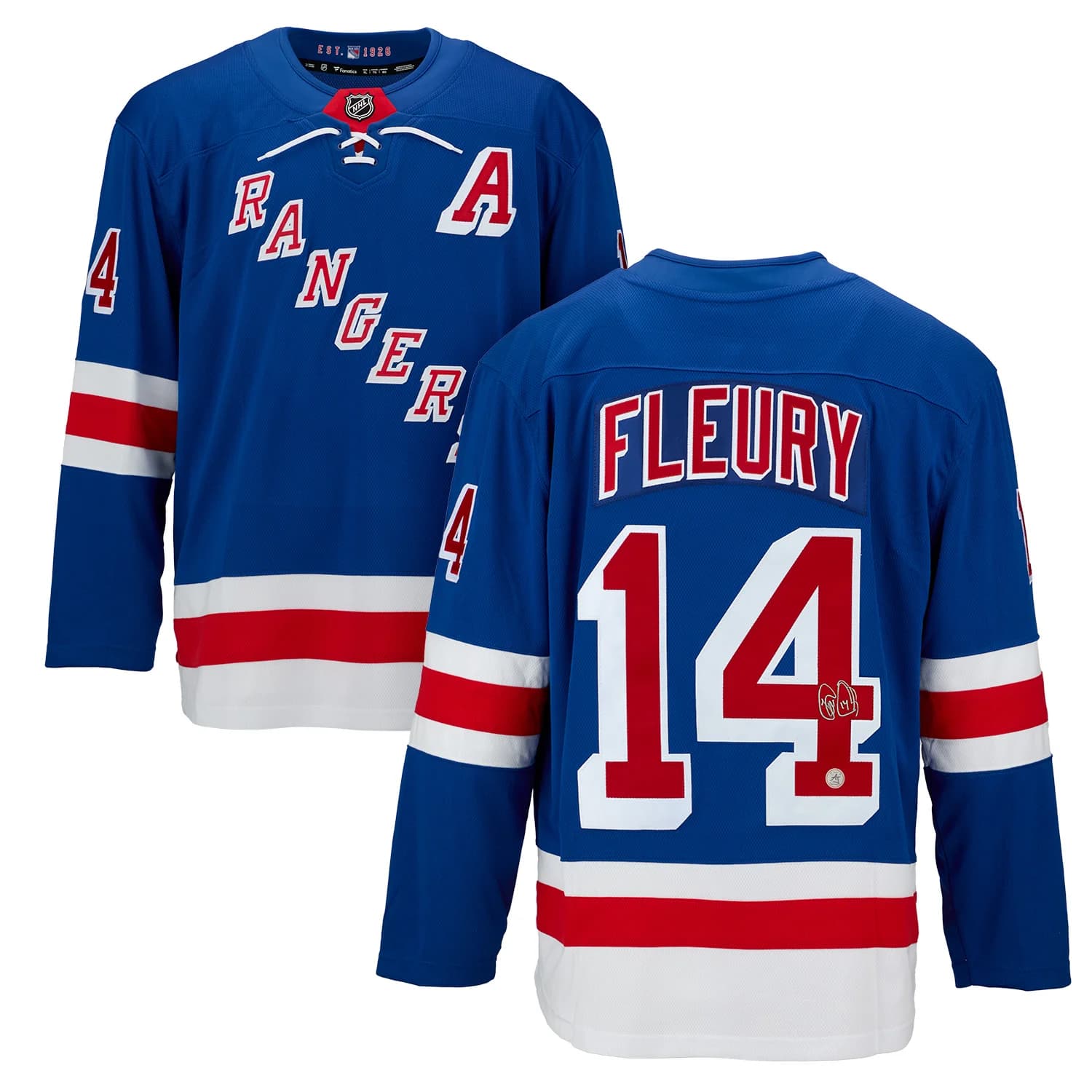 Theo Fleury Signed New York Rangers Blue Fanatics Breakaway Jersey Theo Fleury Jersey blue-breakaway, New York Rangers, view 3, supplier stock photo