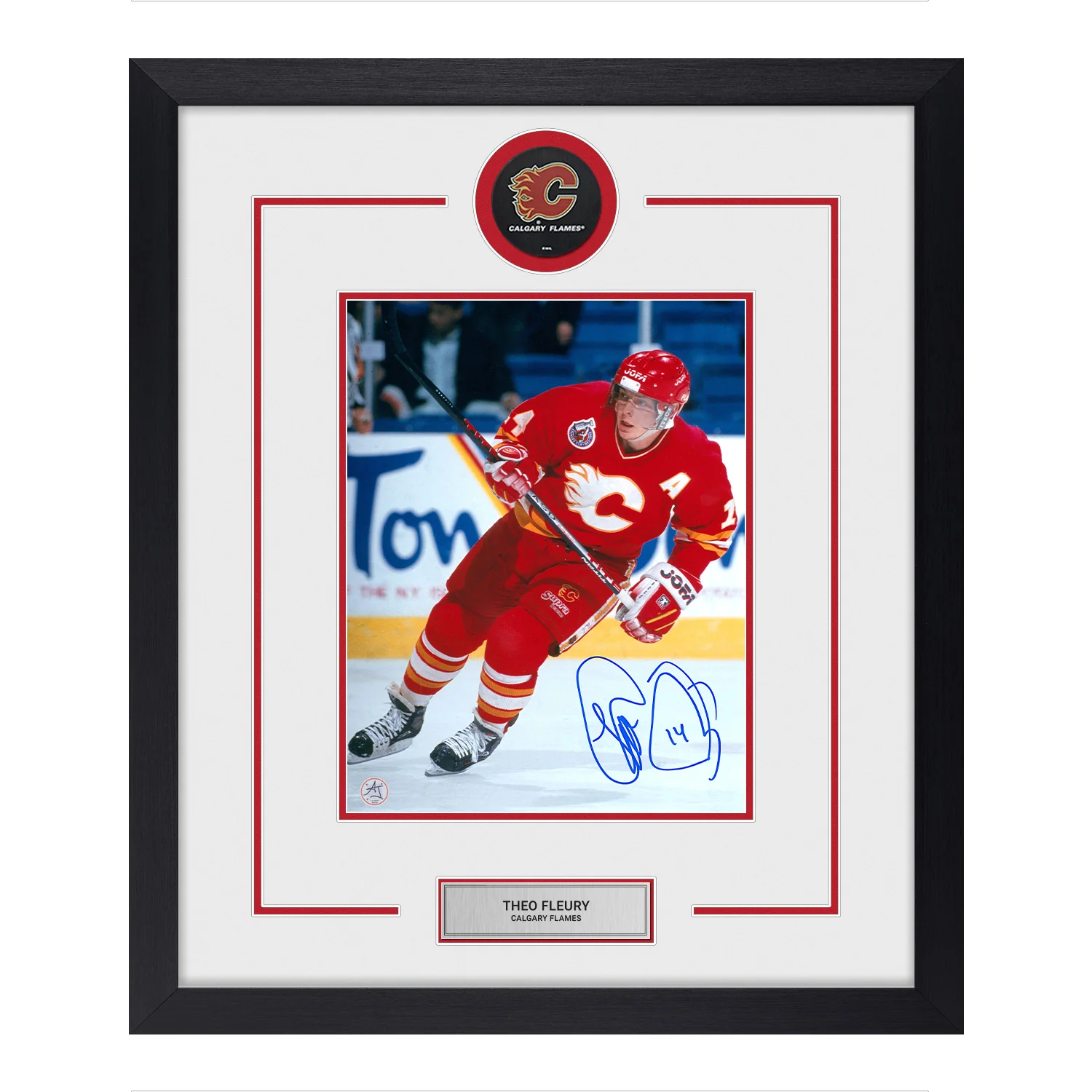 Theo Fleury Signed Calgary Flames Puck Logo 22x26 Frame Theo Fleury Puck 22x26-theo-fleury-calgary-flames-logo-frame, Calgary Flames, supplier stock photo
