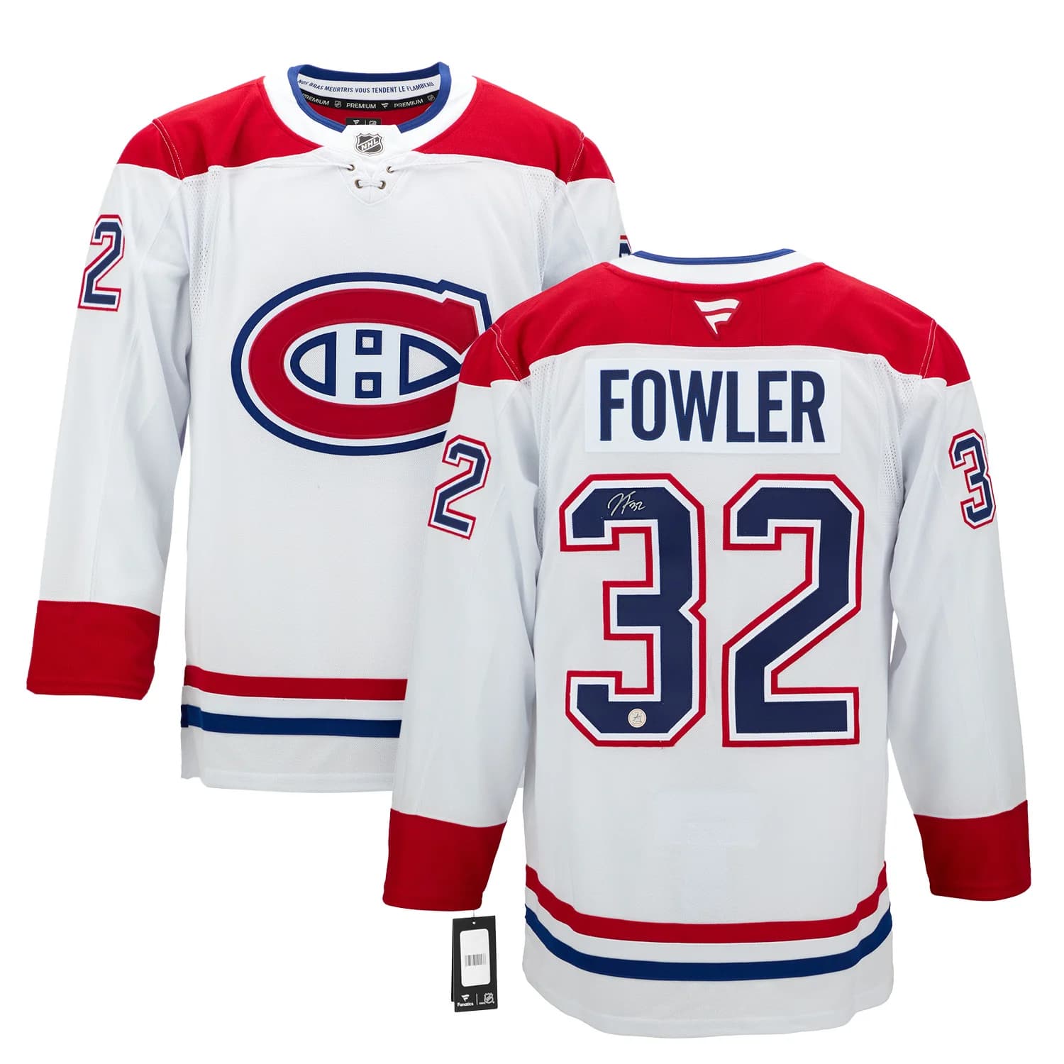 Jacob Fowler Signed Montreal Canadiens White Fanatics Premium Jersey Jacob Fowler Jersey white-premium, Montreal Canadiens, view 3, supplier stock photo