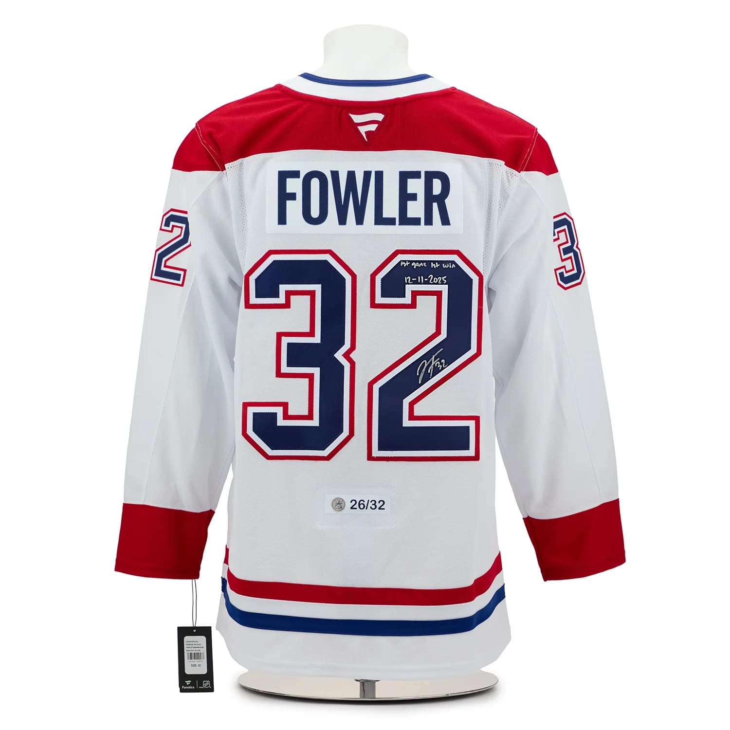 Jacob Fowler Signed Montreal Canadiens 1st Win Fanatics Premium Jersey #26/32 Jacob Fowler Jersey jacob-fowler-1st-win-premium-26, Montreal Canadiens, supplier stock photo
