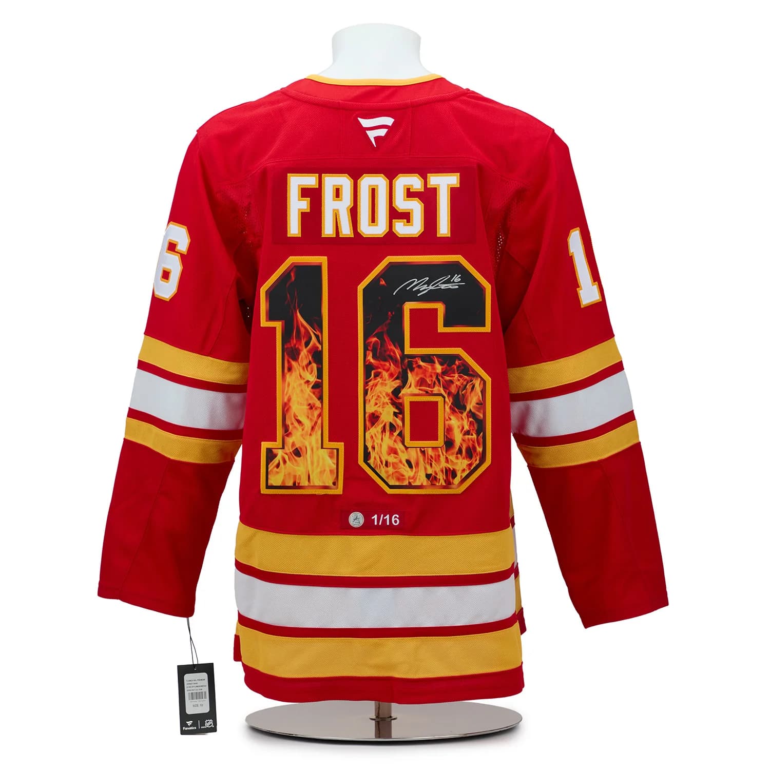 Morgan Frost Signed Calgary Flames Roaring Fire Art Jersey #1/16 Morgan Frost Jersey roaring-fire-art-1-16, Calgary Flames, supplier stock photo