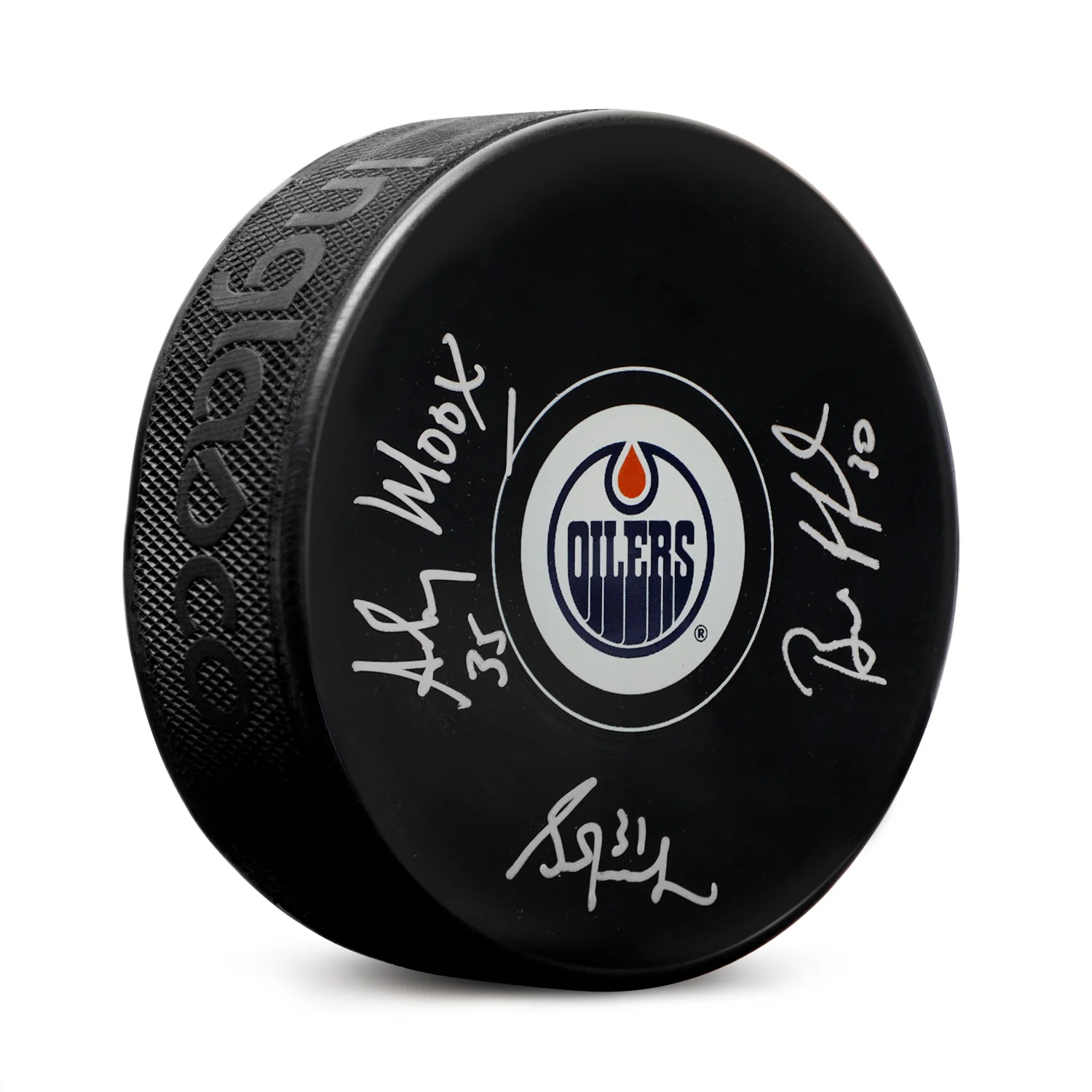 Edmonton Oilers Grant Fuhr - Andy Moog - Bill Ranford Autographed Hockey Puck Grant Fuhr Puck andy-moog-bill-ranford-hockey, Edmonton Oilers, supplier stock photo