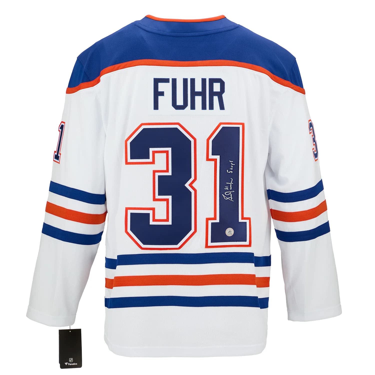 Grant Fuhr Signed & Inscribed Edmonton Oilers White Fanatics Breakaway Jersey Grant Fuhr Jersey inscribed-white-breakaway, Edmonton Oilers, supplier stock photo