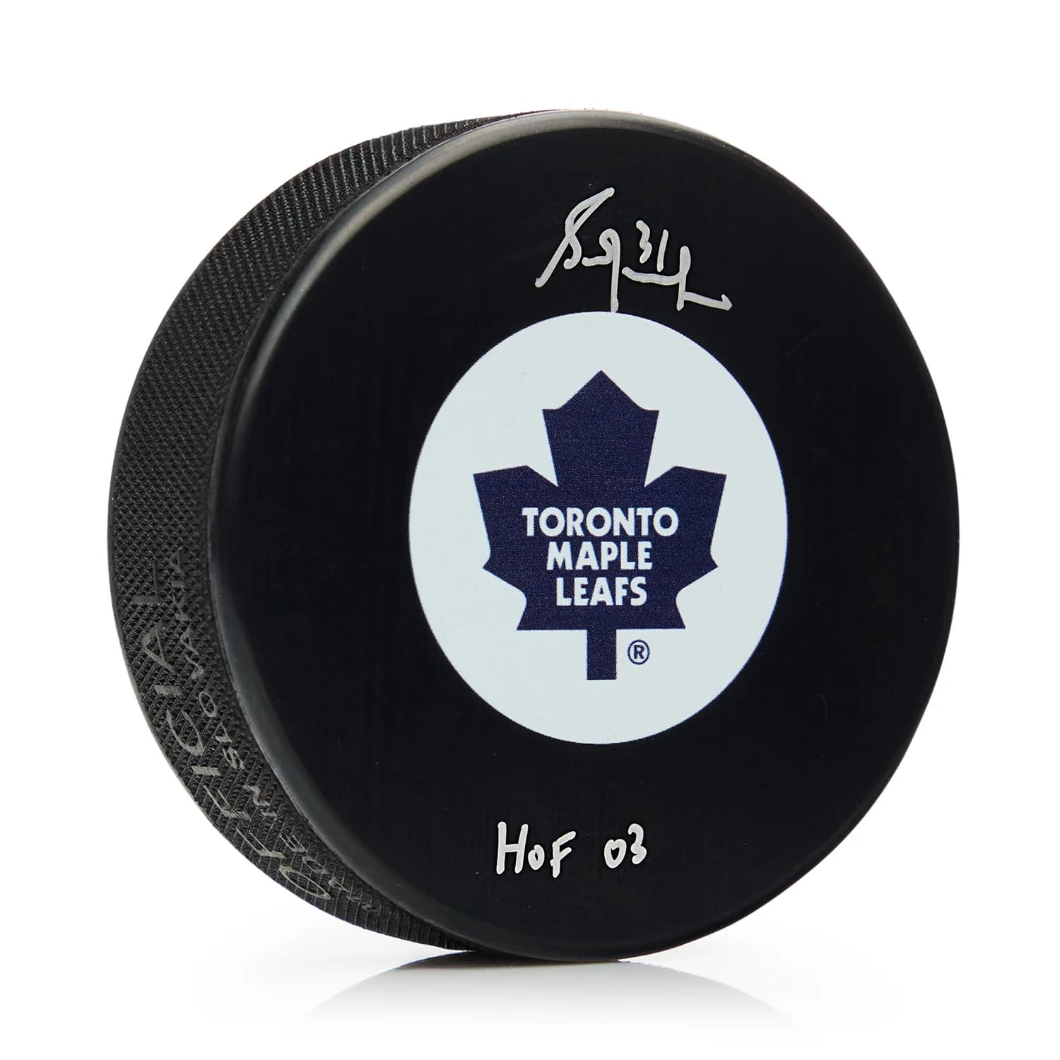 Grant Fuhr Signed Toronto Maple Leafs Hockey Puck with HOF Note Grant Fuhr Puck hockey-hof-note, Toronto Maple Leafs, supplier stock photo