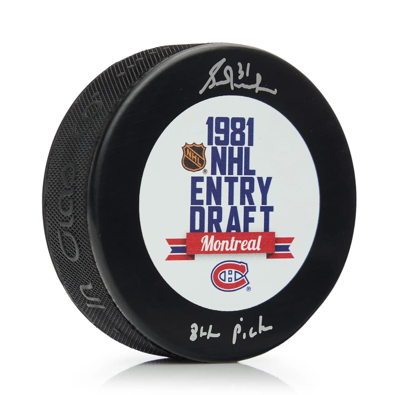 Grant Fuhr Autographed 1981 NHL Entry Draft Puck with 8th Pick Note Grant Fuhr Puck 1981-nhl-entry-draft-8th-pick, supplier stock photo