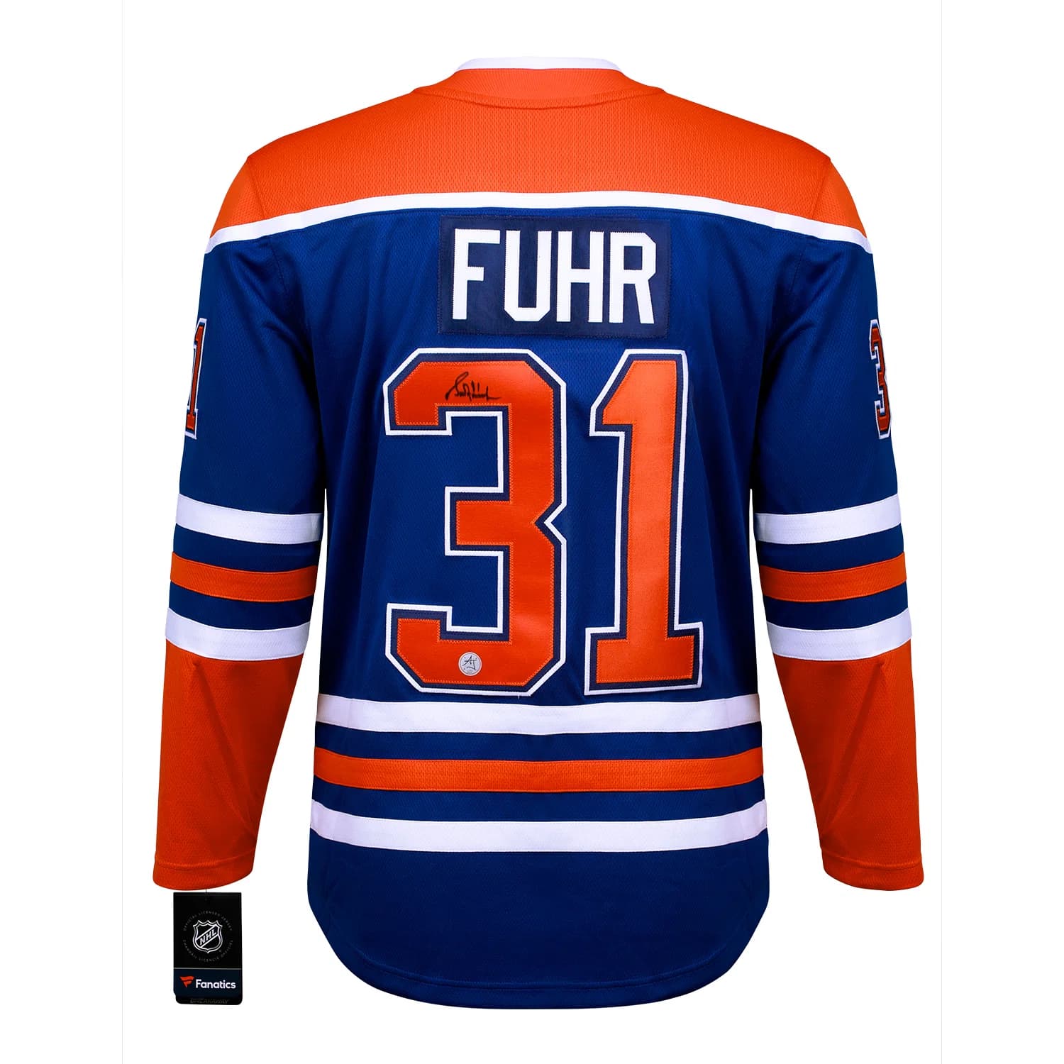 Grant Fuhr Signed Edmonton Oilers Blue Fanatics Breakaway Jersey Grant Fuhr Jersey blue-breakaway, Edmonton Oilers, supplier stock photo