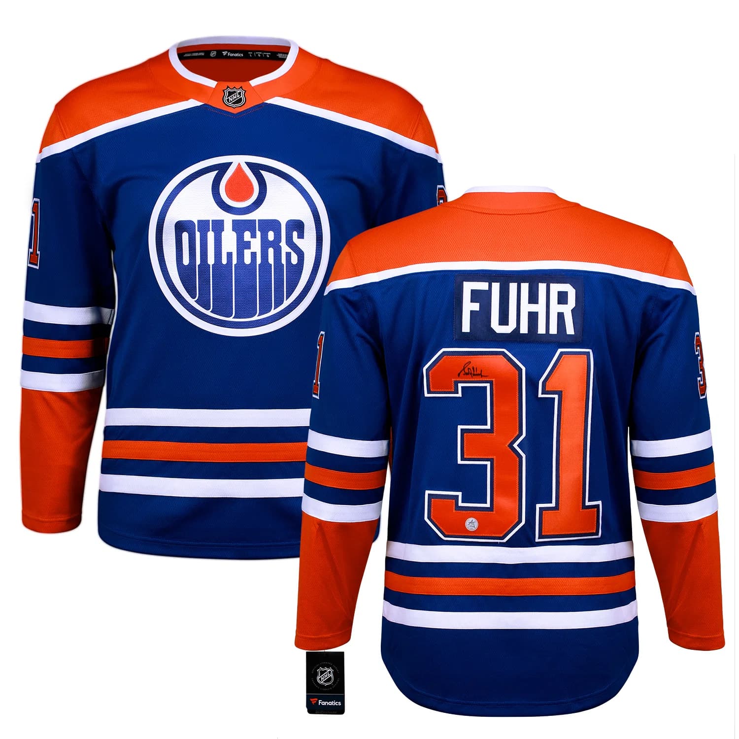 Grant Fuhr Signed Edmonton Oilers Blue Fanatics Breakaway Jersey Grant Fuhr Jersey blue-breakaway, Edmonton Oilers, view 3, supplier stock photo