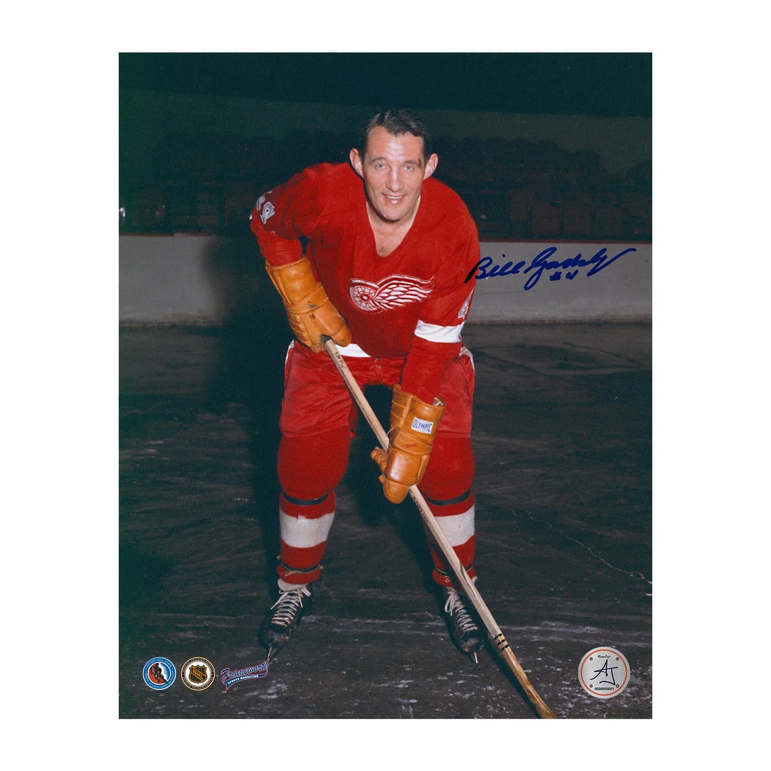 Bill Gadsby Autographed Detroit Red Wings Hockey 8x10 Photo Bill Gadsby Photo 8x10-hockey, Detroit Red Wings, supplier stock photo