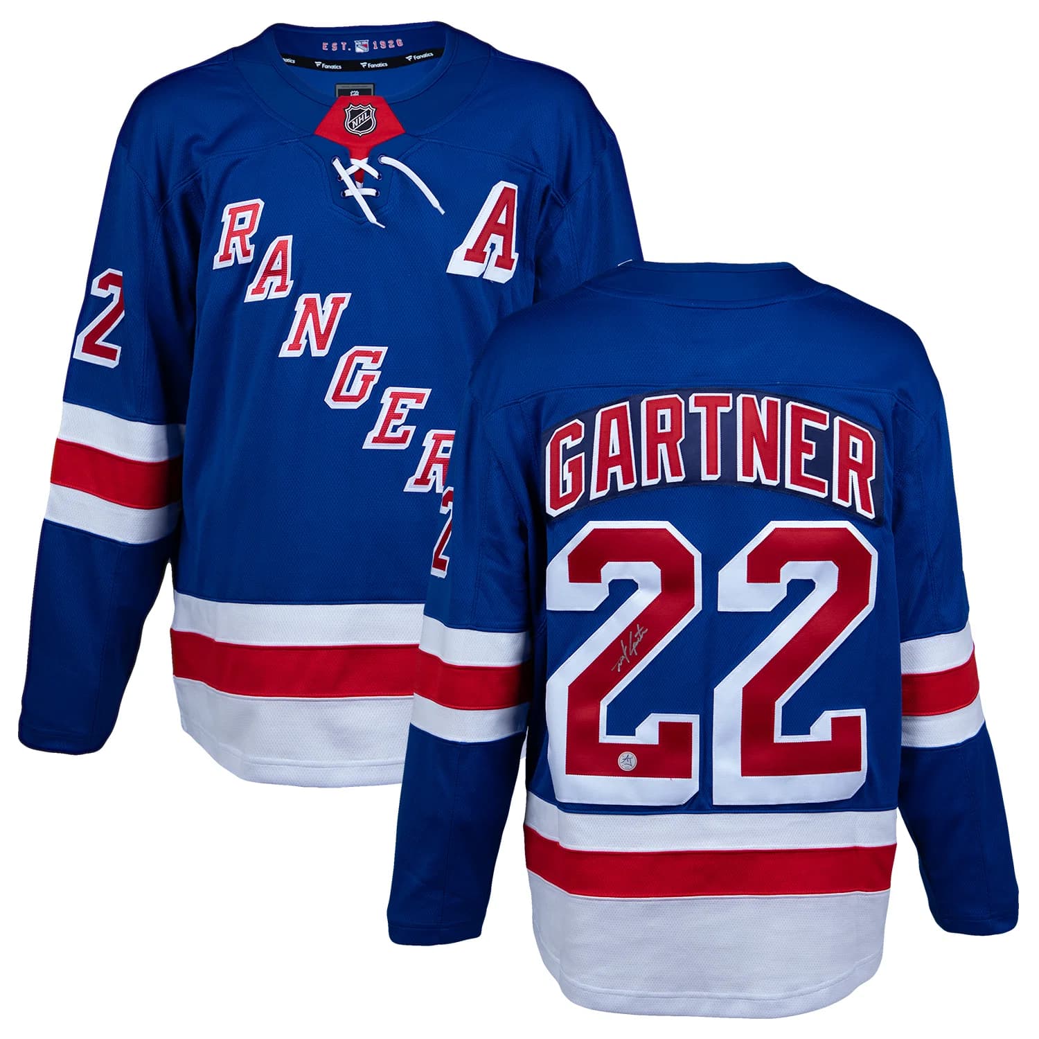 Mike Gartner Autographed New York Rangers Blue Fanatics Breakaway Jersey Mike Gartner Jersey blue-breakaway, New York Rangers, view 3, supplier stock photo