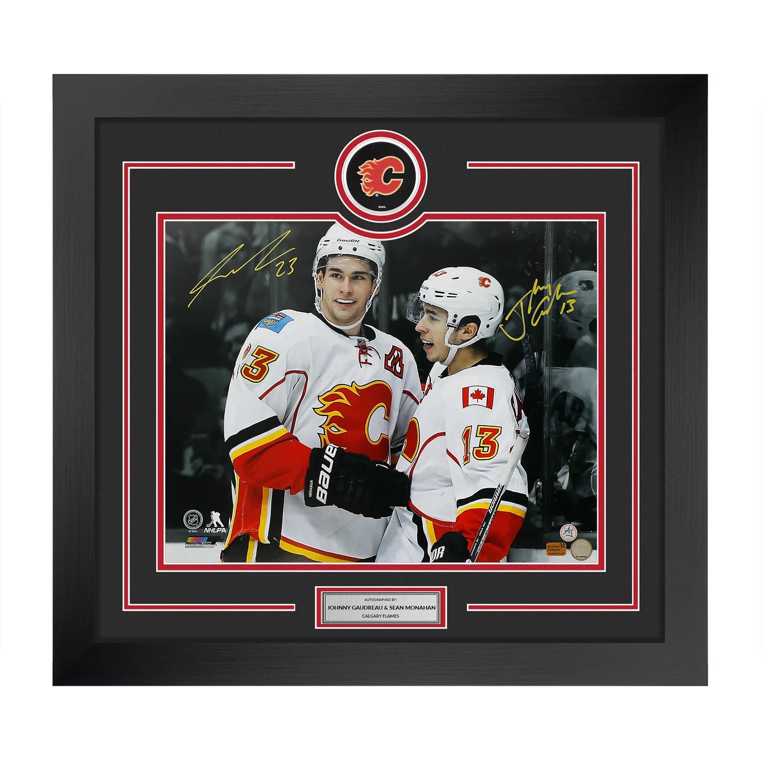 Johnny Gaudreau & Sean Monahan Dual Signed Calgary Flames Puck Logo 28x30 Frame Johnny Gaudreau Puck 28x30-johnny-gaudreau-sean-monahan-dual-calgary, Calgary Flames, supplier stock photo