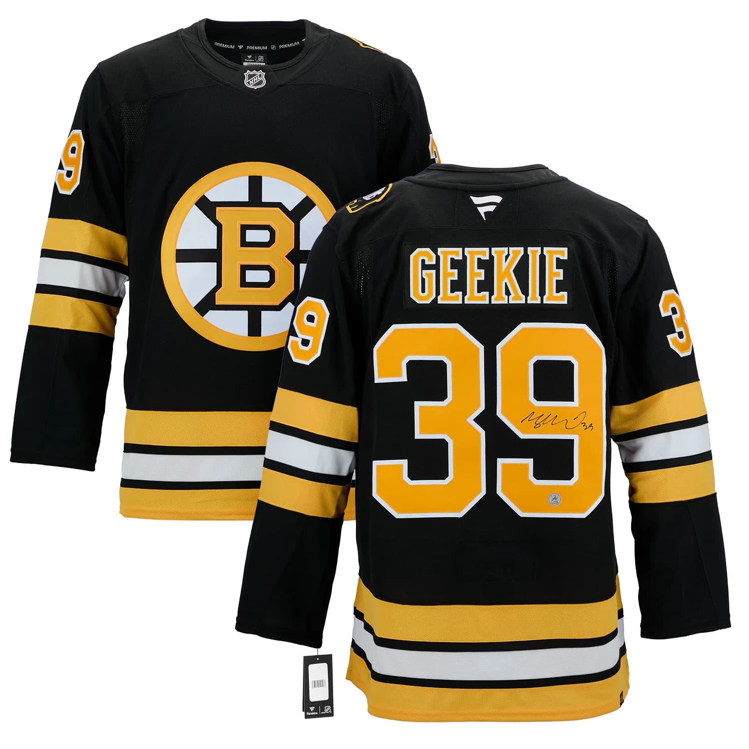 Morgan Geekie Autographed Boston Bruins Fanatics Premium Jersey Morgan Geekie Jersey premium, Boston Bruins, view 3, supplier stock photo