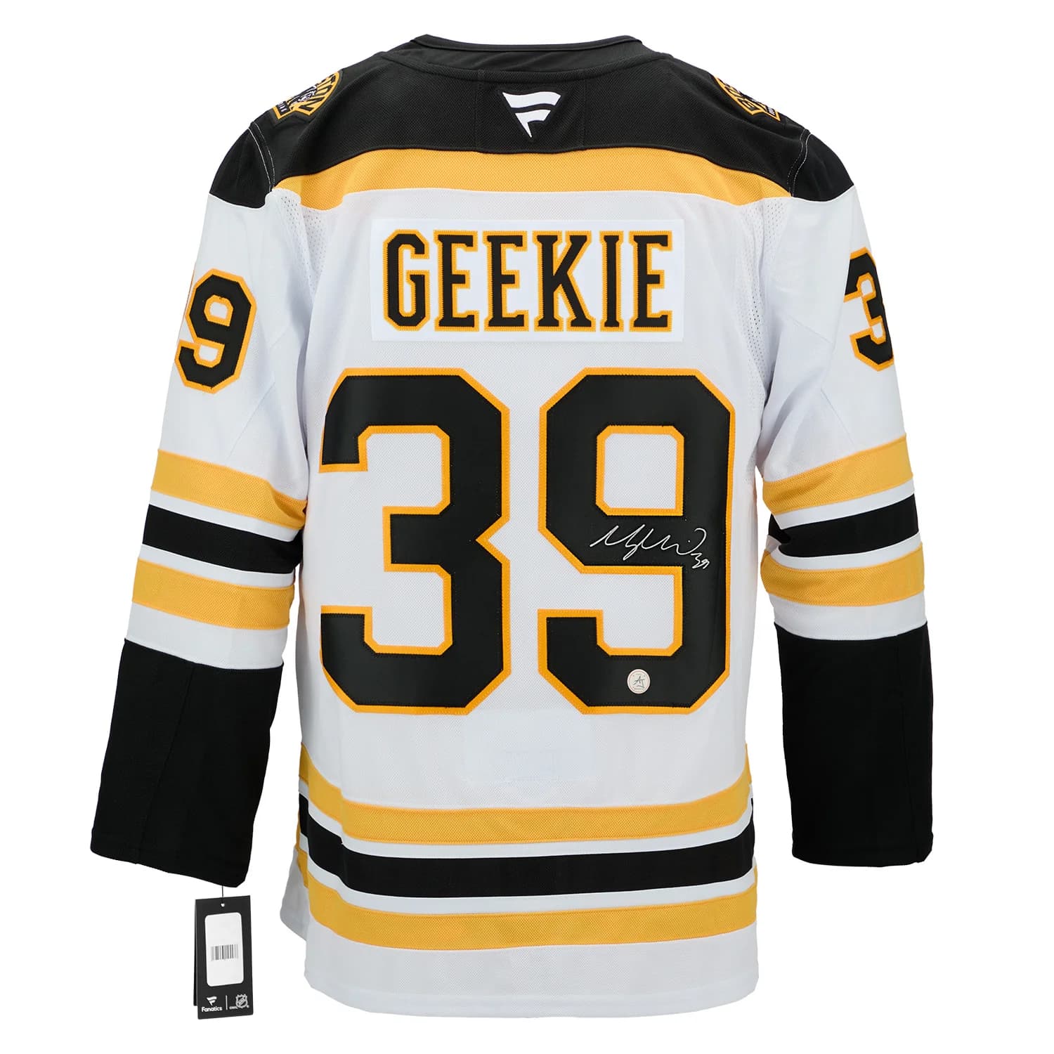 Morgan Geekie Signed Boston Bruins White Fanatics Premium Jersey Morgan Geekie Jersey white-premium, Boston Bruins, supplier stock photo