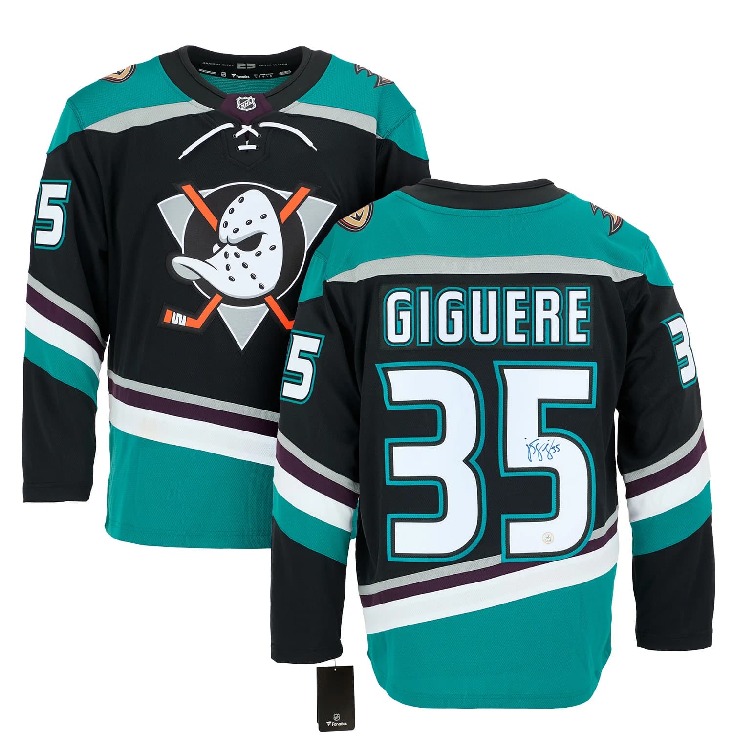 JS Giguere Signed Anaheim Ducks Throwback Breakaway Jersey JS Giguere Jersey throwback-breakaway, Anaheim Ducks, view 3, supplier stock photo