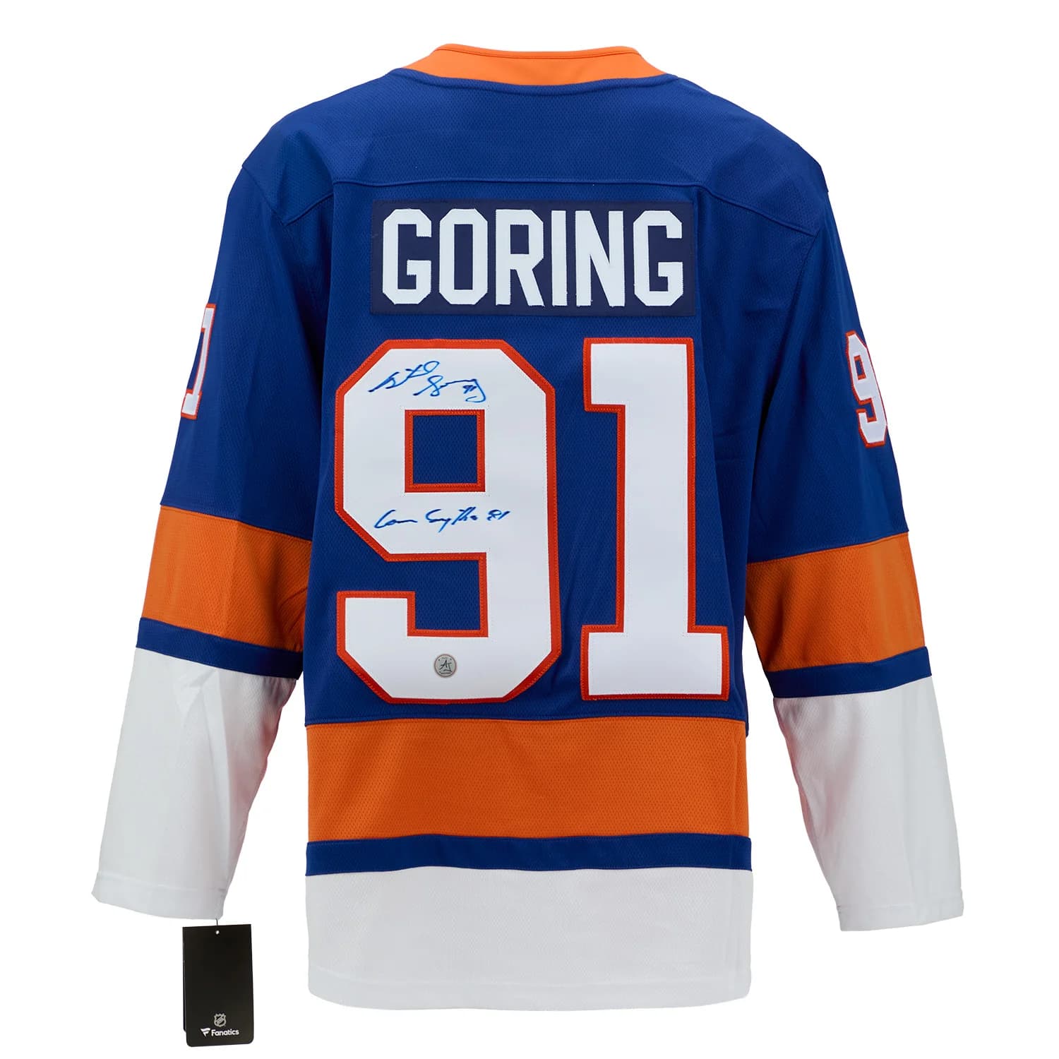Butch Goring Autographed New York Islanders Fanatics Breakaway Jersey Butch Goring Jersey breakaway, New York Islanders, supplier stock photo
