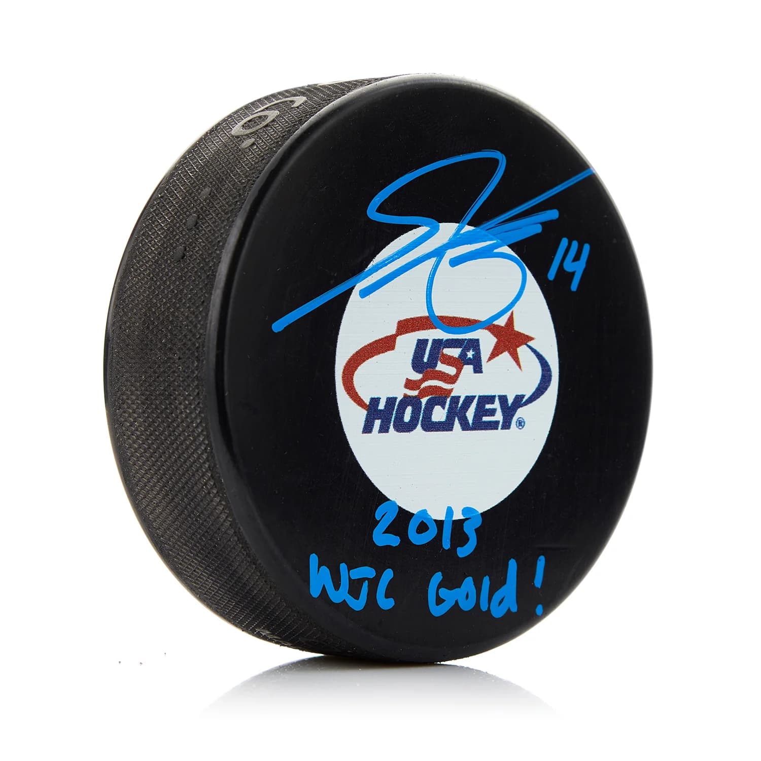 Shayne Gostisbehere Signed Team USA 2013 WJC Gold! Puck Shayne Gostisbehere Puck team-usa-2013-wjc-gold, supplier stock photo