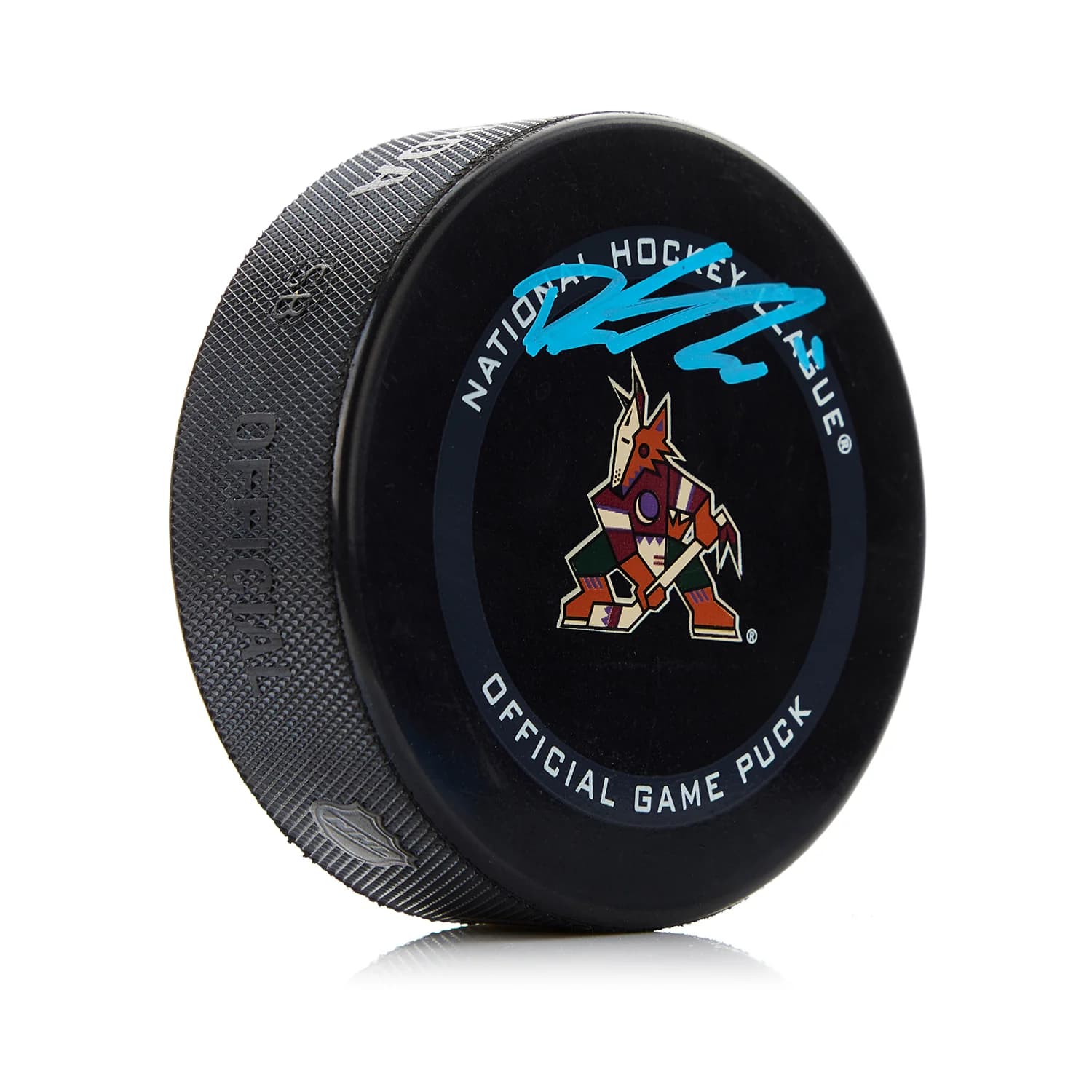 Dylan Guenther Signed Arizona Coyotes Official Game Puck Dylan Guenther Puck game, Arizona Coyotes, supplier stock photo