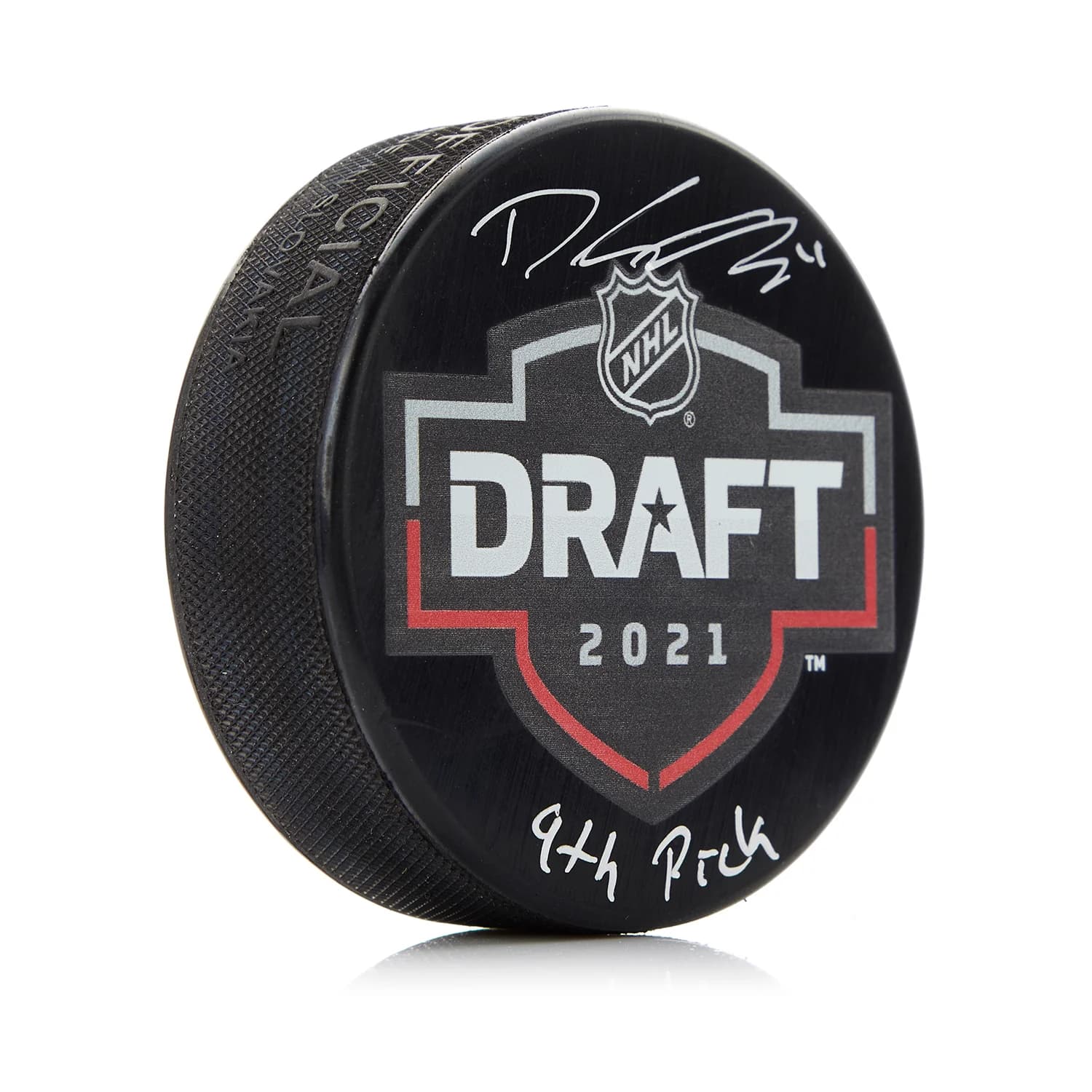 Dylan Guenther Signed 2021 NHL Entry Draft Puck with 9th Pick Note Dylan Guenther Puck 2021-nhl-entry-draft-9th-pick, supplier stock photo