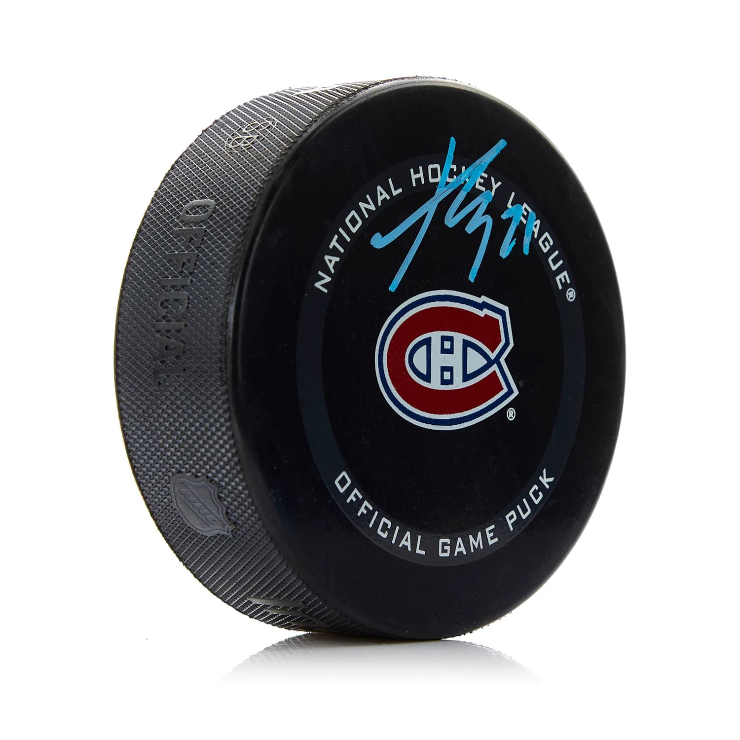 Kaiden Guhle Signed Montreal Canadiens Official Game Puck Kaiden Guhle Puck game, Montreal Canadiens, supplier stock photo