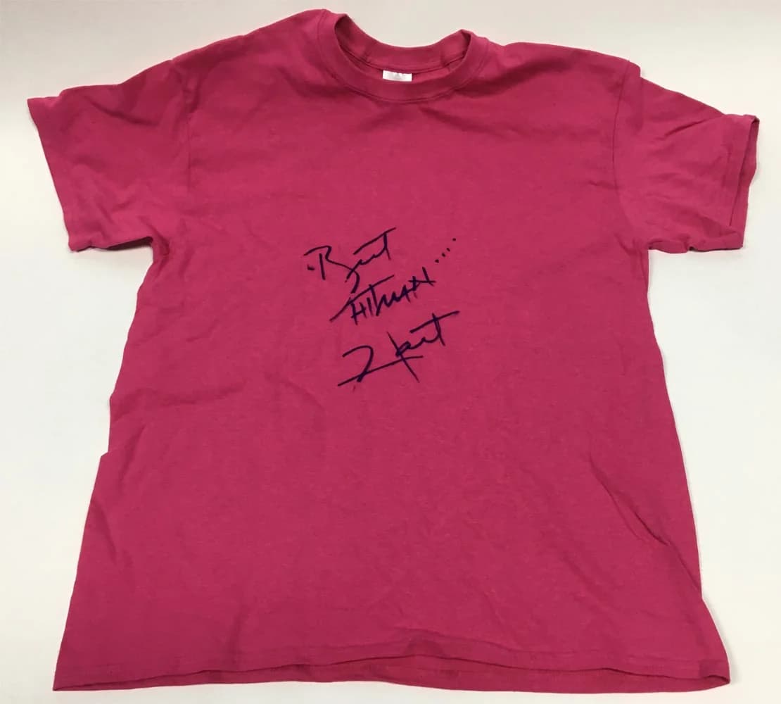 Bret Hitman Hart Autographed Pink Wrestling T-Shirt Costume Bret Hitman Hart Other pink-wrestling-shirt-costume, supplier stock photo