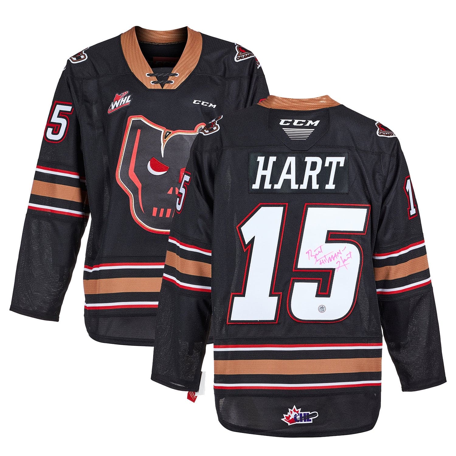 Bret Hitman Hart Calgary Hitmen Autographed CHL CCM Jersey Bret Hitman Hart Jersey calgary-hitmen-chl-ccm, view 3, supplier stock photo