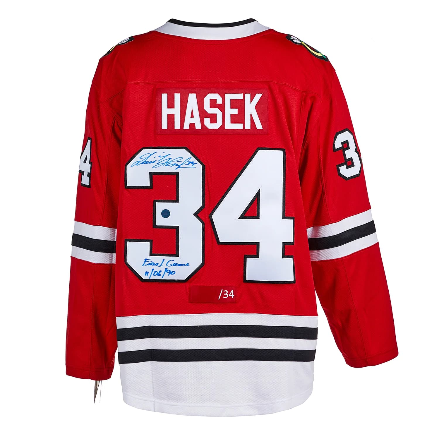 Dominik Hasek Chicago Blackhawks Signed & Dated 1st Game Fanatics Jersey #/34 Dominik Hasek Jersey dated-1st-game-34, Chicago Blackhawks, supplier stock photo