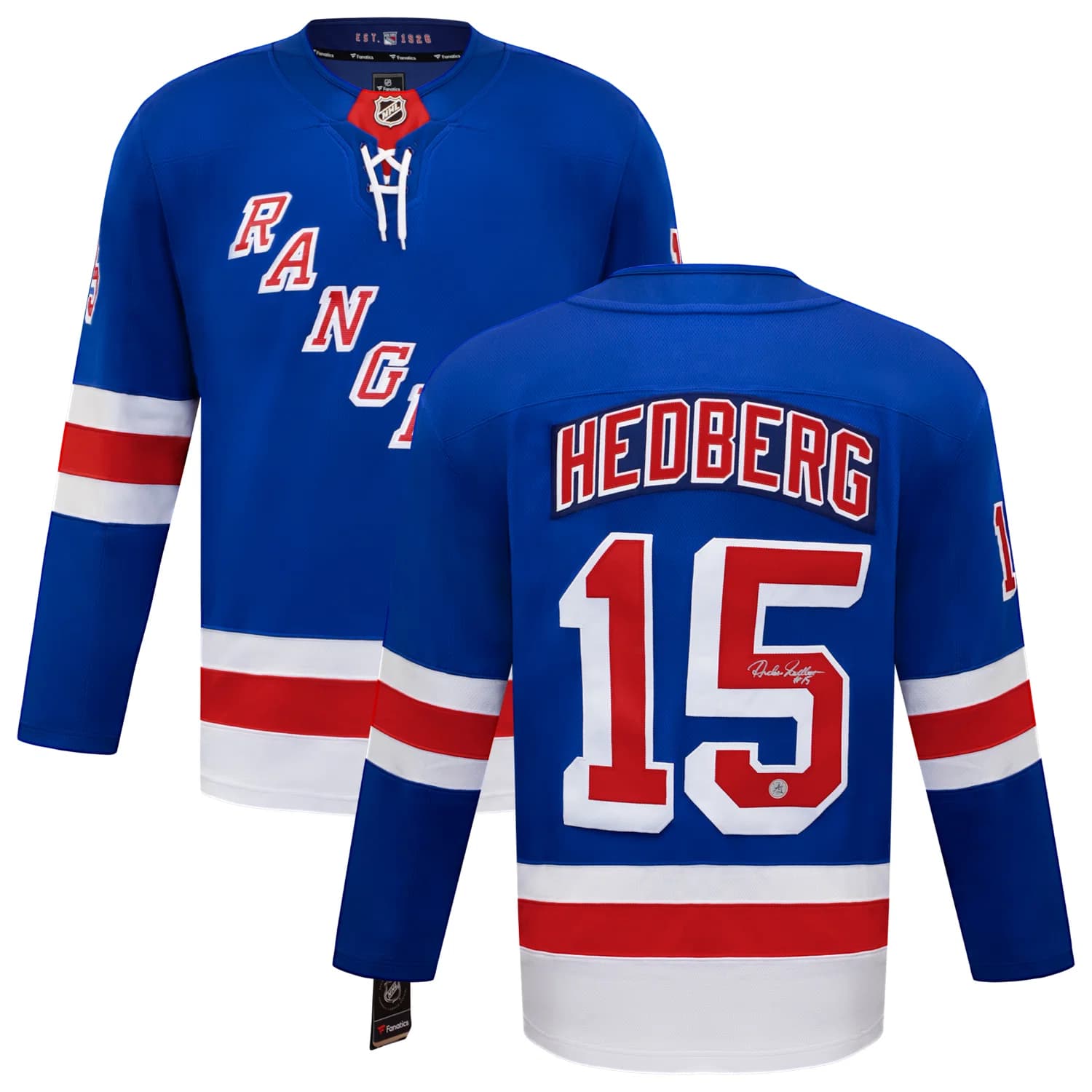 Anders Hedberg Autographed New York Rangers Blue Fanatics Breakaway Jersey Anders Hedberg Jersey blue-breakaway, New York Rangers, view 3, supplier stock photo
