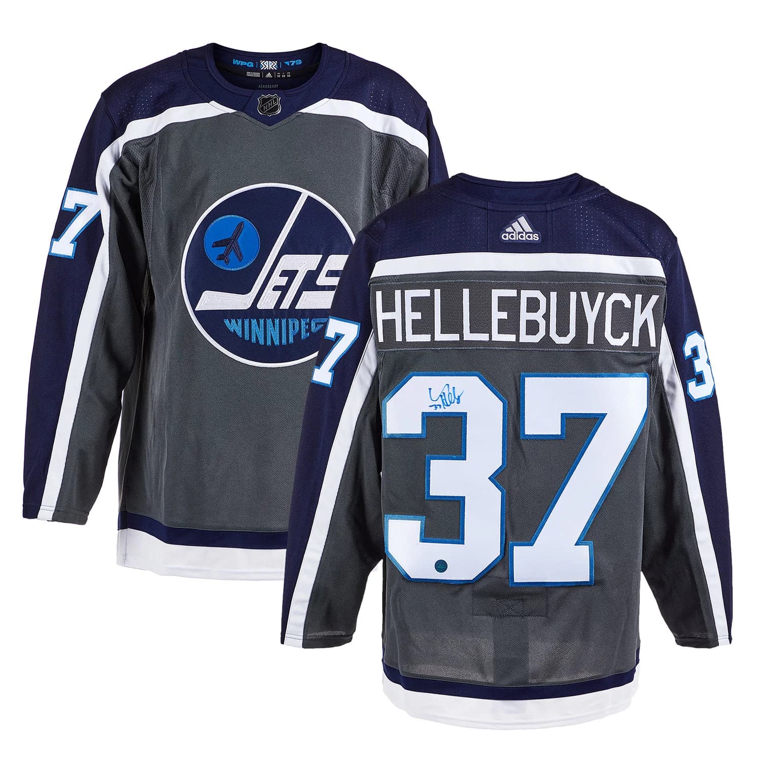 Connor Hellebuyck Signed Winnipeg Jets Reverse Retro adidas Jersey Connor Hellebuyck Jersey reverse-retro-adidas, Winnipeg Jets, view 3, supplier stock photo