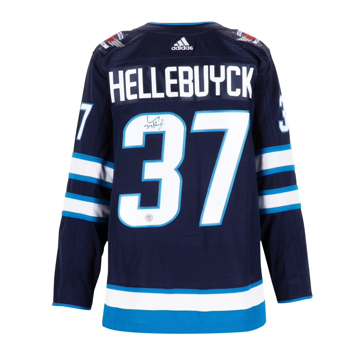 Connor Hellebuyck Autographed Winnipeg Jets Blue adidas Jersey Connor Hellebuyck Jersey blue-adidas, Winnipeg Jets, supplier stock photo