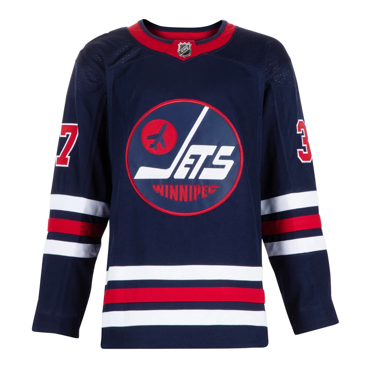 Connor Hellebuyck Signed Winnipeg Jets 2019 Heritage Classic adidas Jersey Connor Hellebuyck Jersey 2019-heritage-classic-adidas, Winnipeg Jets, view 2, supplier stock photo