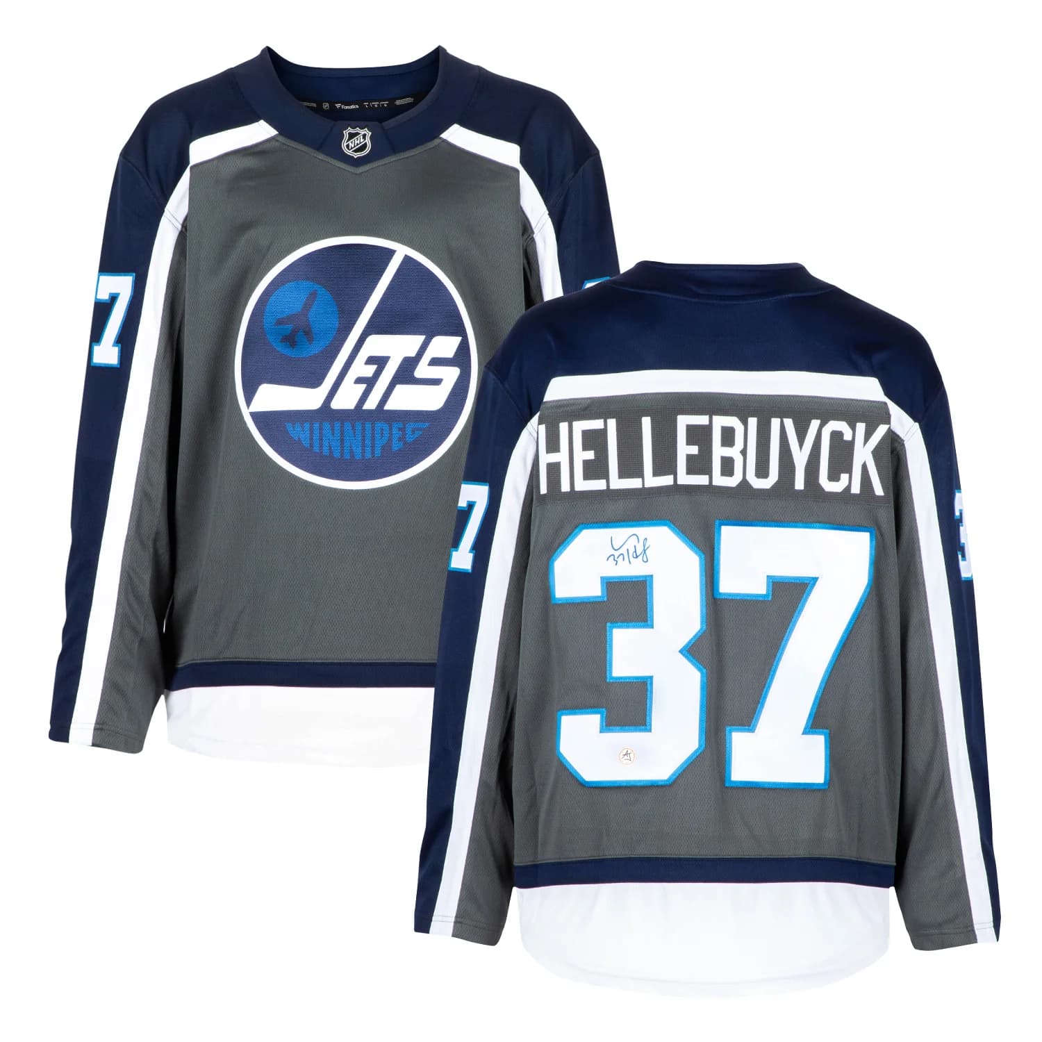 Connor Hellebuyck Signed Winnipeg Jets Special Edition Fanatics Breakaway Jersey Connor Hellebuyck Jersey special-edition-breakaway, Winnipeg Jets, view 3, supplier stock photo