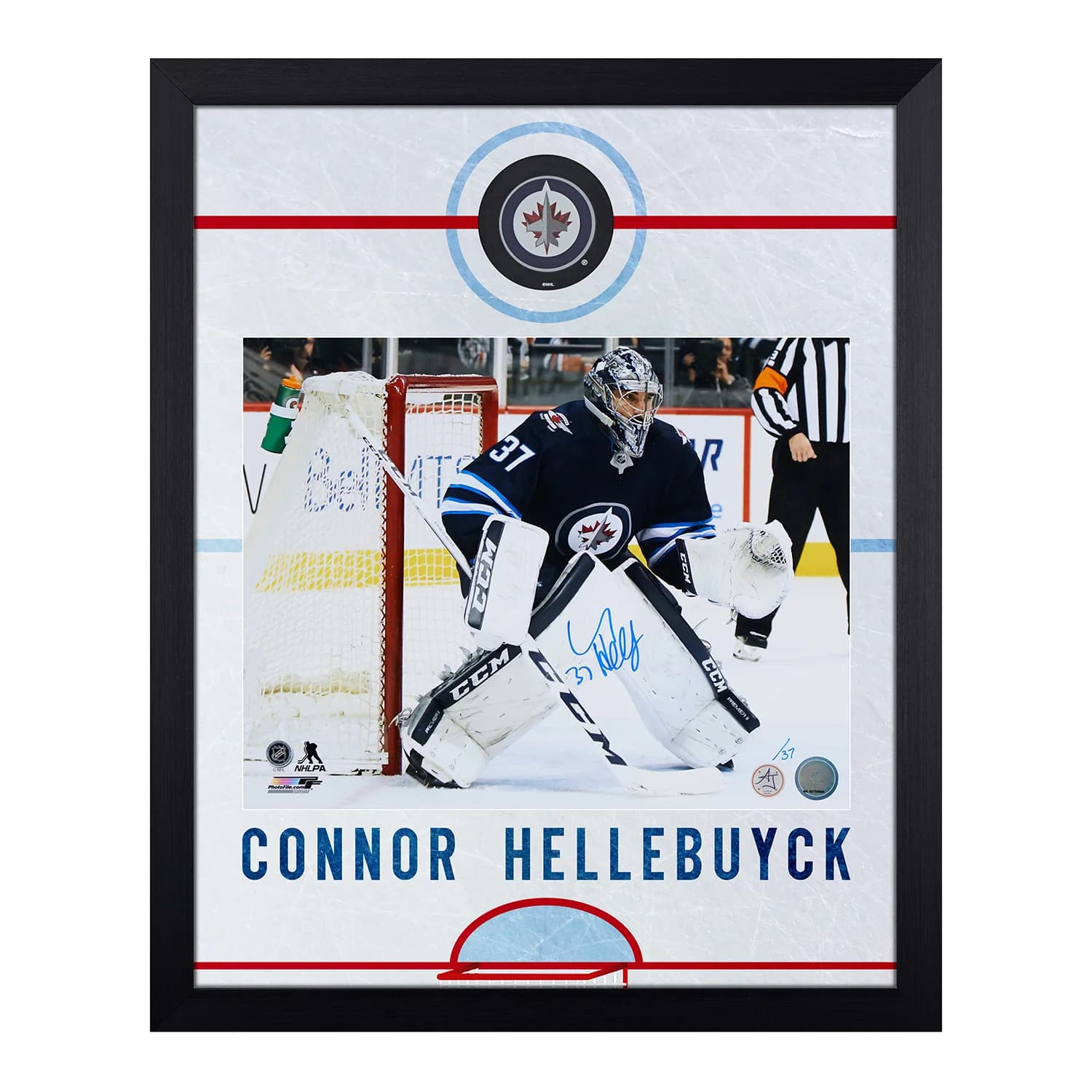 Connor Hellebuyck Signed Winnipeg Jets Graphic Rink 19x23 Frame Connor Hellebuyck Other 19x23-graphic-rink-frame, Winnipeg Jets, supplier stock photo