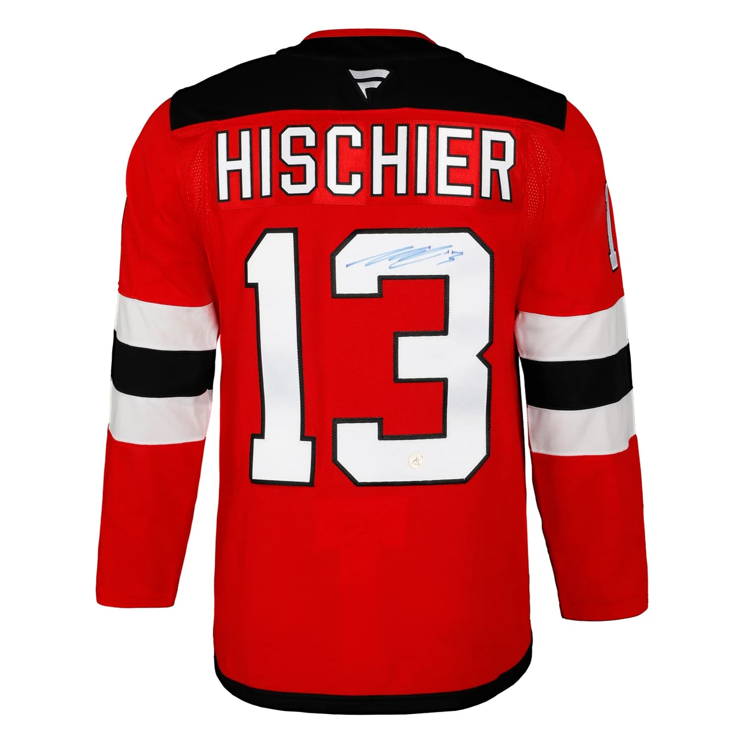 Nico Hischier Autographed New Jersey Devils Fanatics Premium Jersey Nico Hischier Jersey premium, New Jersey Devils, supplier stock photo