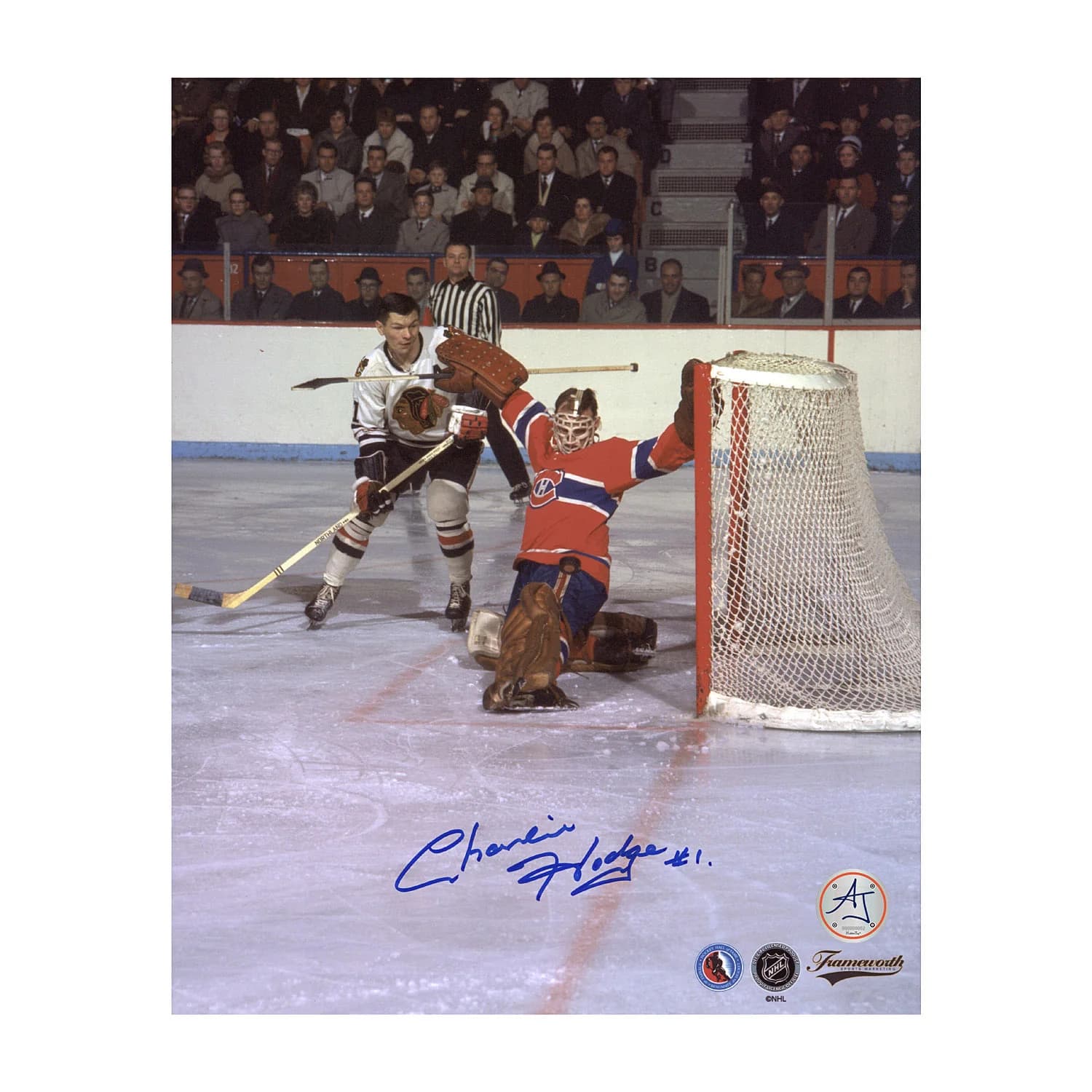 Charlie Hodge Signed Montreal Canadiens Save vs Mikita 8x10 Photo Charlie Hodge Photo 8x10-save-vs-mikita, Montreal Canadiens, supplier stock photo