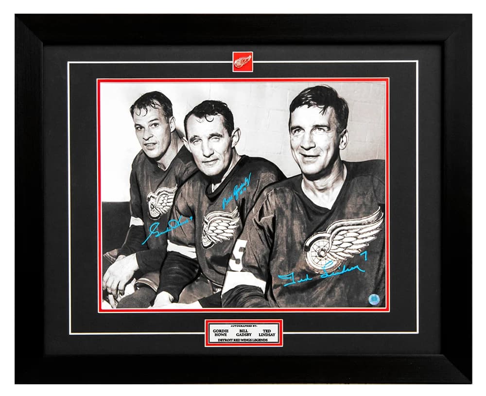 Gordie Howe, Bill Gadbsy & Ted Lindsay Signed Red Wings Legends 26x32 Frame Gordie Howe Other 26x32-bill-gadbsy-ted-lindsay-legends-frame, Detroit Red Wings, supplier stock photo