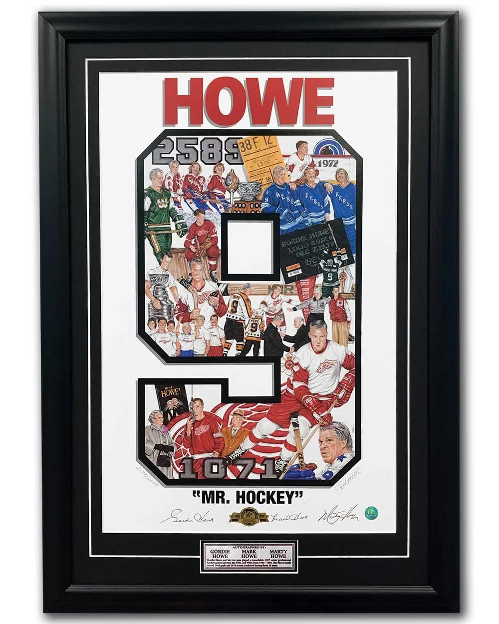Gordie, Mark and Marty Howe Family Signed Mr Hockey Art Collage 23x33 Frame Other 23x33-gordie-mark-marty-howe-family-mr, supplier stock photo