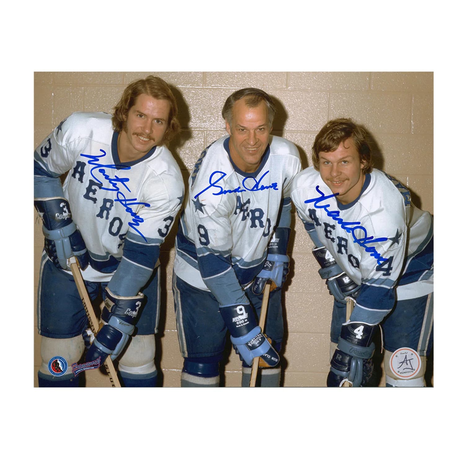 Gordie Howe, Mark Howe & Marty Howe Signed Houston Aeros WHA 8x10 Photo Gordie Howe Photo 8x10-mark-marty-houston-aeros-wha, supplier stock photo