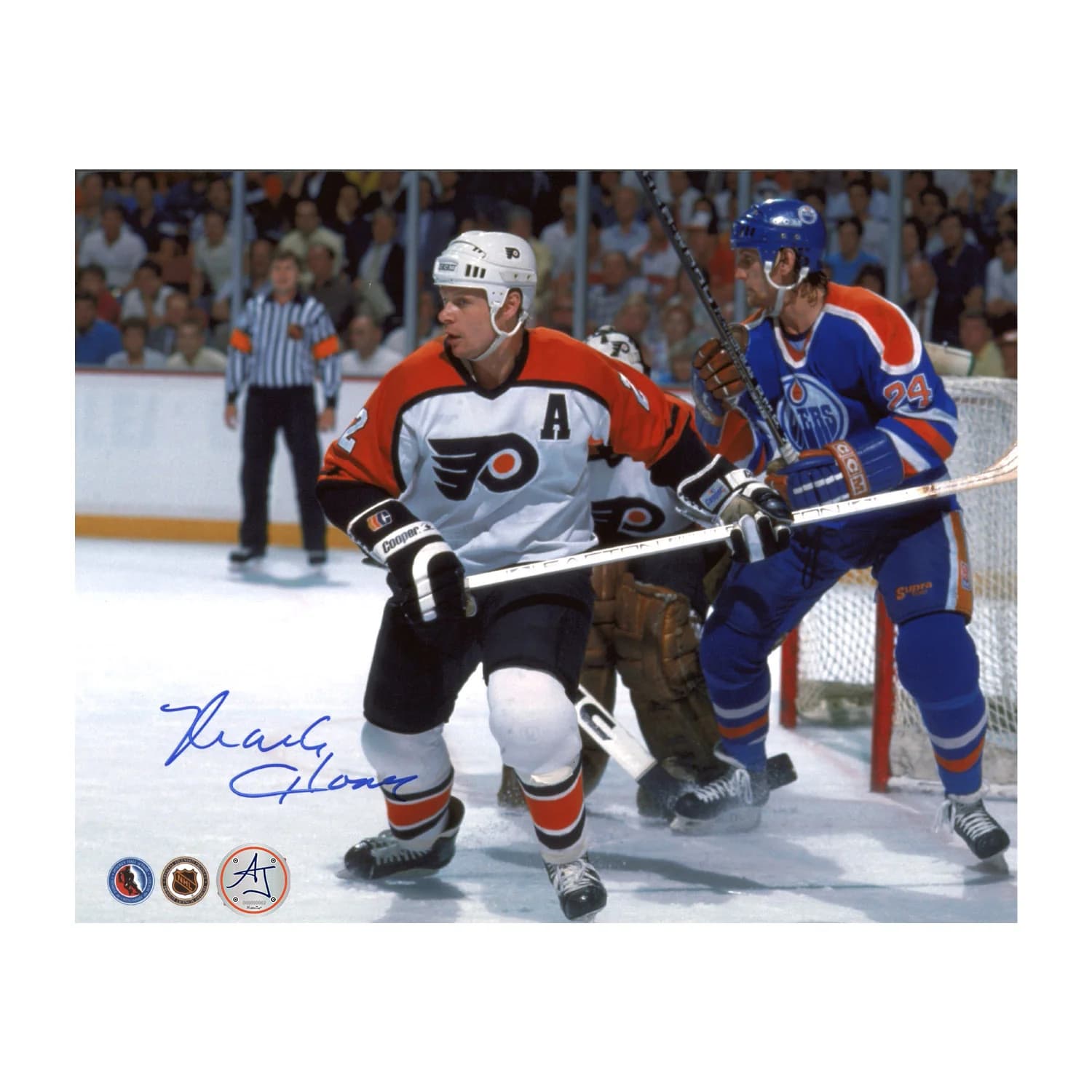 Mark Howe Autographed Philadelphia Flyers Game Action 8x10 Photo Mark Howe Photo 8x10-game-action, Philadelphia Flyers, supplier stock photo
