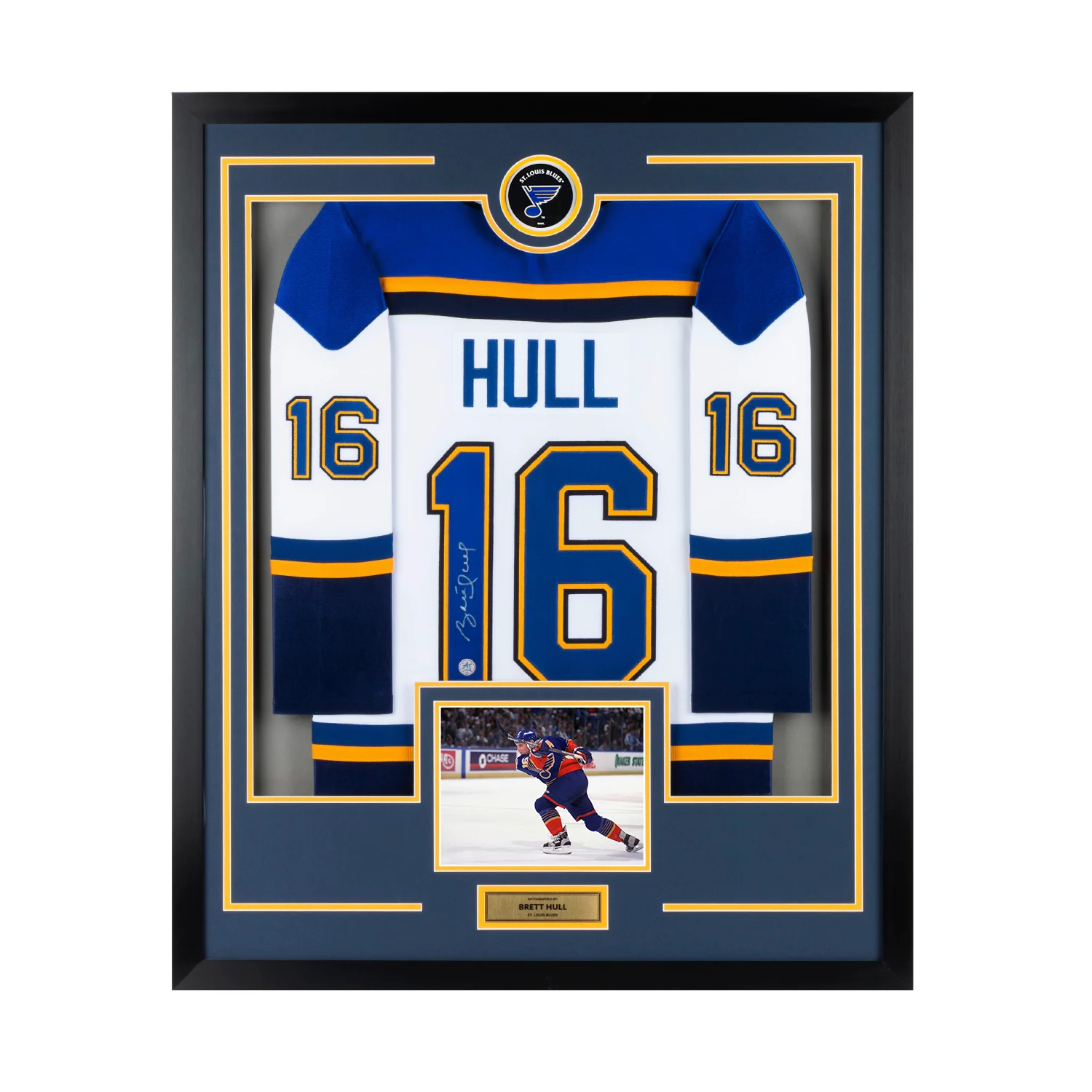 Brett Hull Signed St Louis Blues Puck Logo 36x44 Jersey Frame Brett Hull Jersey 36x44-logo-frame, St. Louis Blues, supplier stock photo
