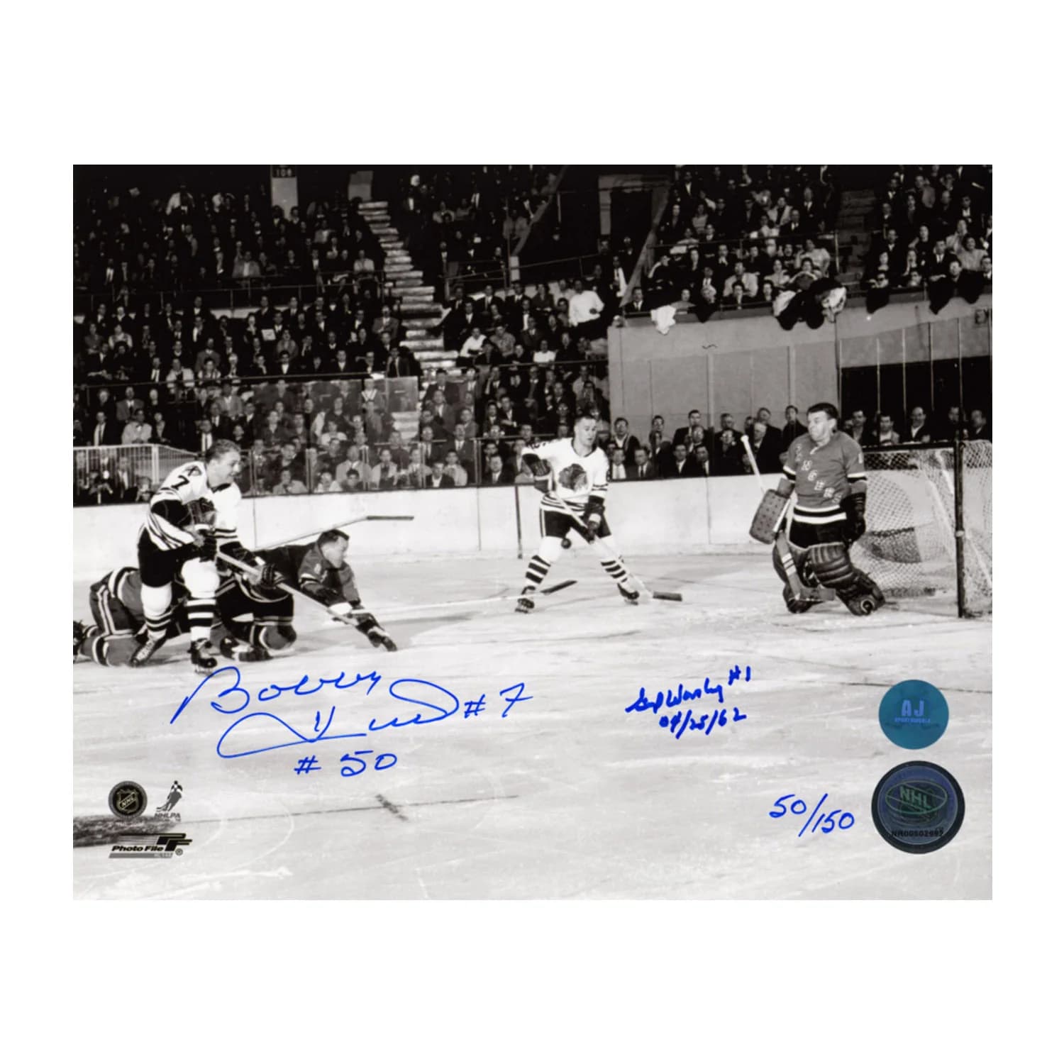 Bobby Hull vs Gump Worsley Dual Signed & Inscribed Scoring Goal #50 8x10 Photo Bobby Hull Photo 8x10-vs-gump-worsley-dual-inscribed-scoring, supplier stock photo