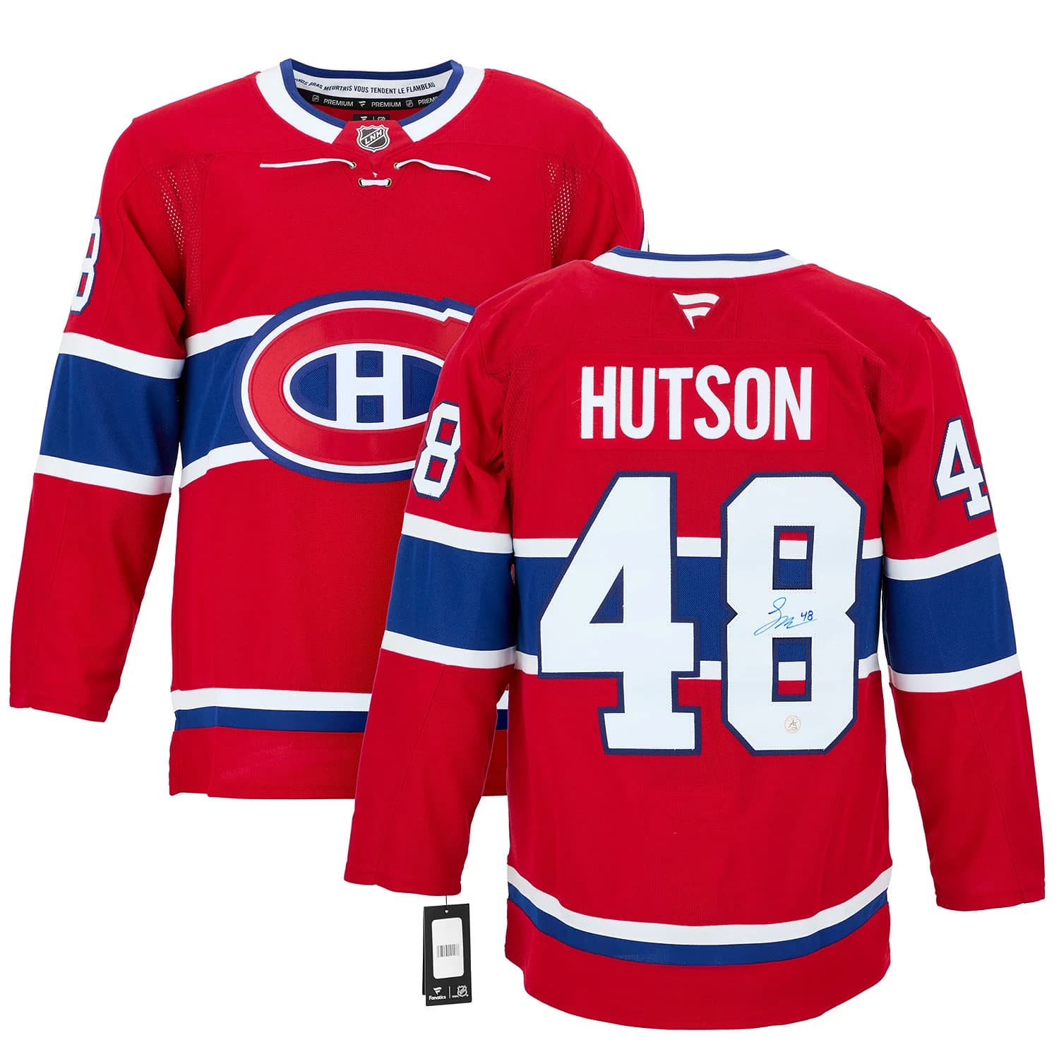 Lane Hutson Autographed Montreal Canadiens Fanatics Premium Jersey Lane Hutson Jersey lane-hutson-premium, Montreal Canadiens, view 3, supplier stock photo
